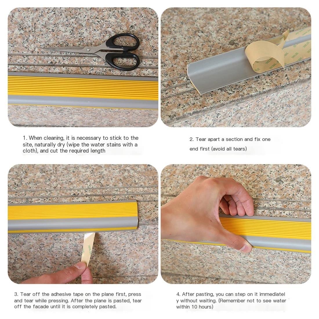 Battistrada per scale in gomma antiscivolo per esterni, autoadesivo, bordo in PVC per protezione di scale, gradini e terrazze, efficace, durevole