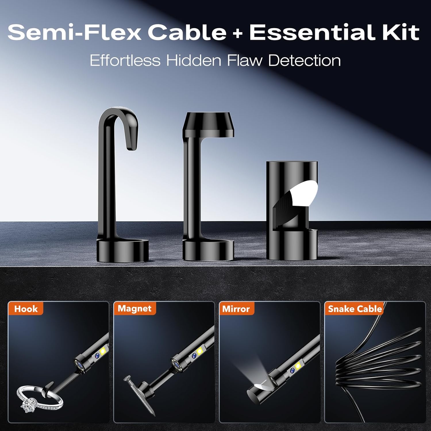 Borescope Dual Lens Endoscope Camera with Light, 4.3" IPS 1920P HD Inspection Camera, 7.9mm IP67 Waterproof with 8+1 Adjustable LEDs, 16.5FT Semi-Rigid Snake Cable for Mechanic, Cool Gadgets for Men - Image 7