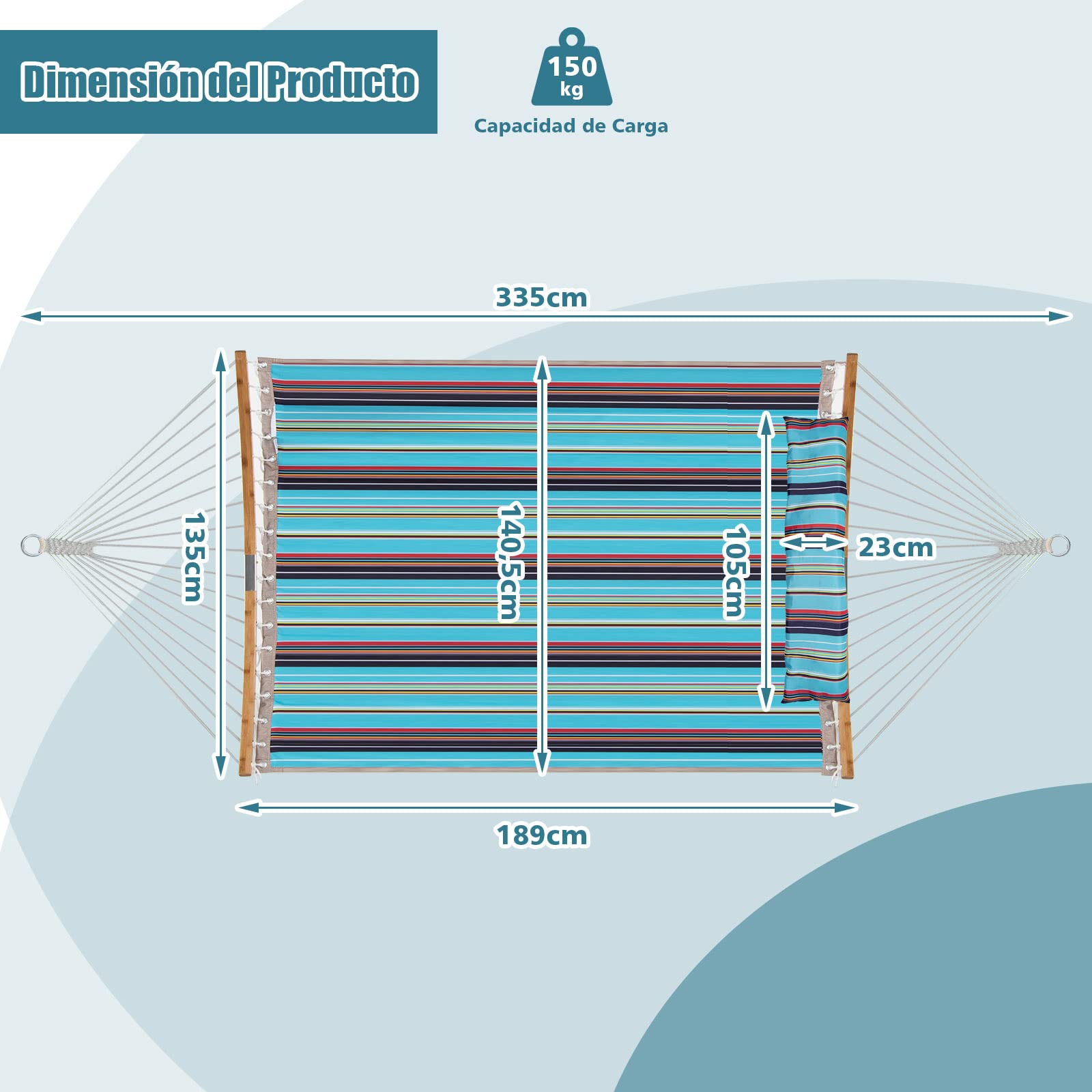 COSTWAY Hamaca Resistente, Hamaca de Exterior con Almohada Desmontable, Barra Separadora en Bambú Curvado, Hamaca Portátil para Patio Playa Jardín 189 x 135 cm, 150 kg (Azul)