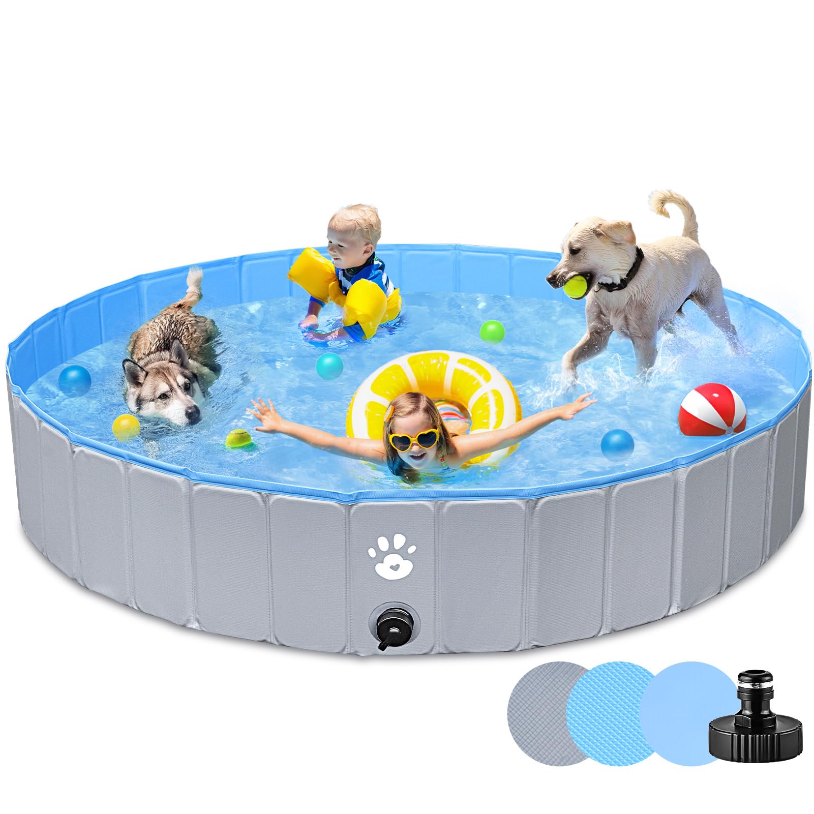 Gindoly Hundepool,Faltbare Hundepools für Kleine, Mittlere&Große,Swimmingpool Planschbecken Hundebadewanne Faltbarer für Hunde und Katzen,Abriebfest&Rutschfest-160 * 30cm