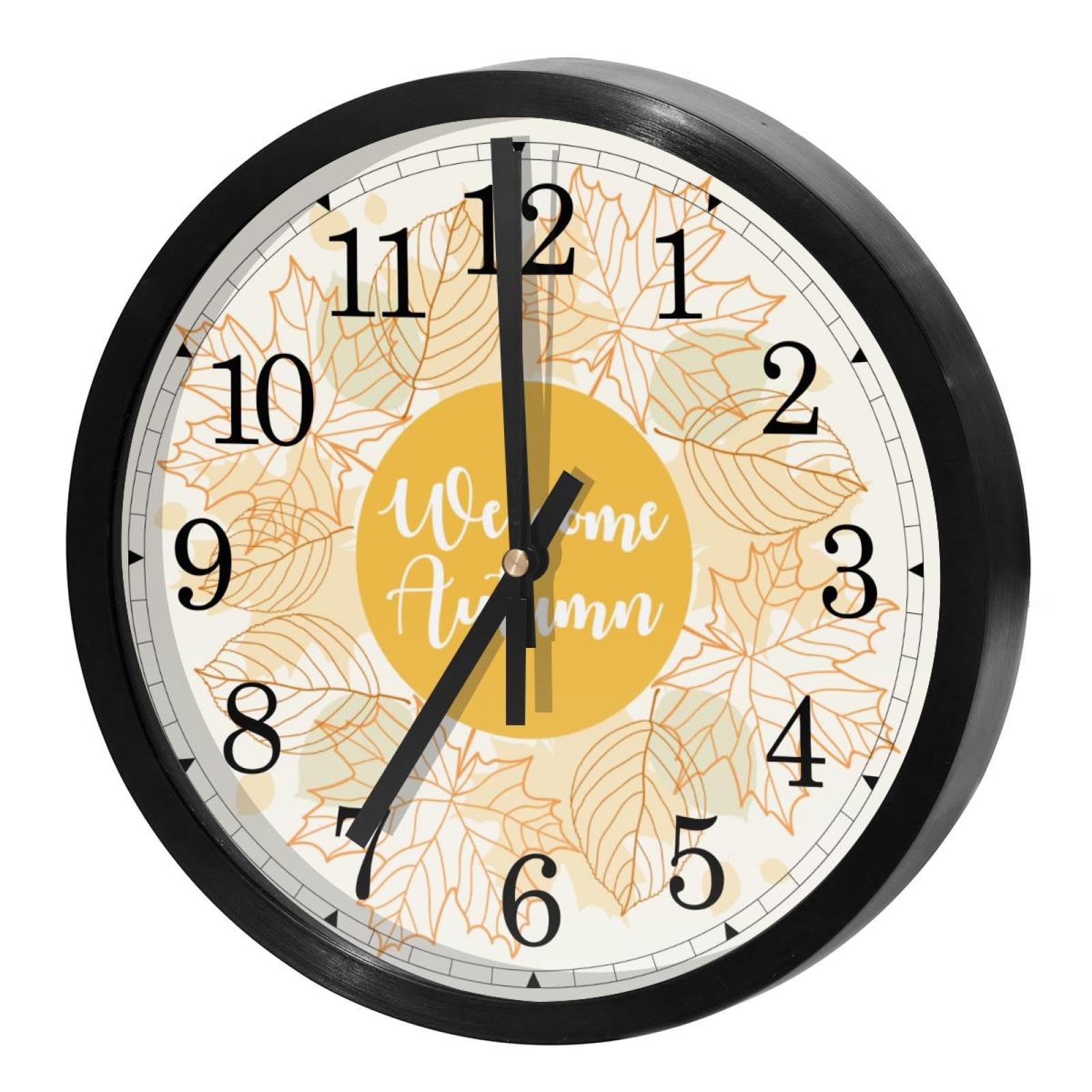 Horloge murale ronde silencieuse design automne pour salon et bureau calme