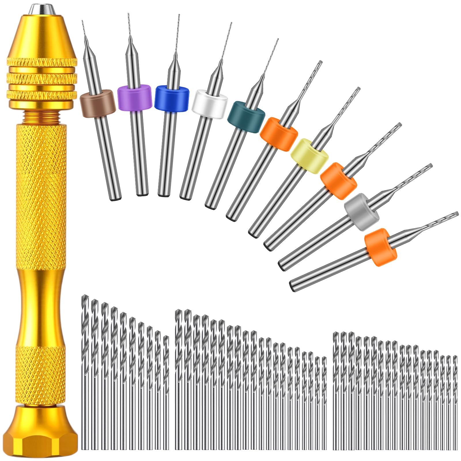 Zhehao 59 Pcs Hand Drill Bits Set Micro Drill Bit Set for Crafts, Gold