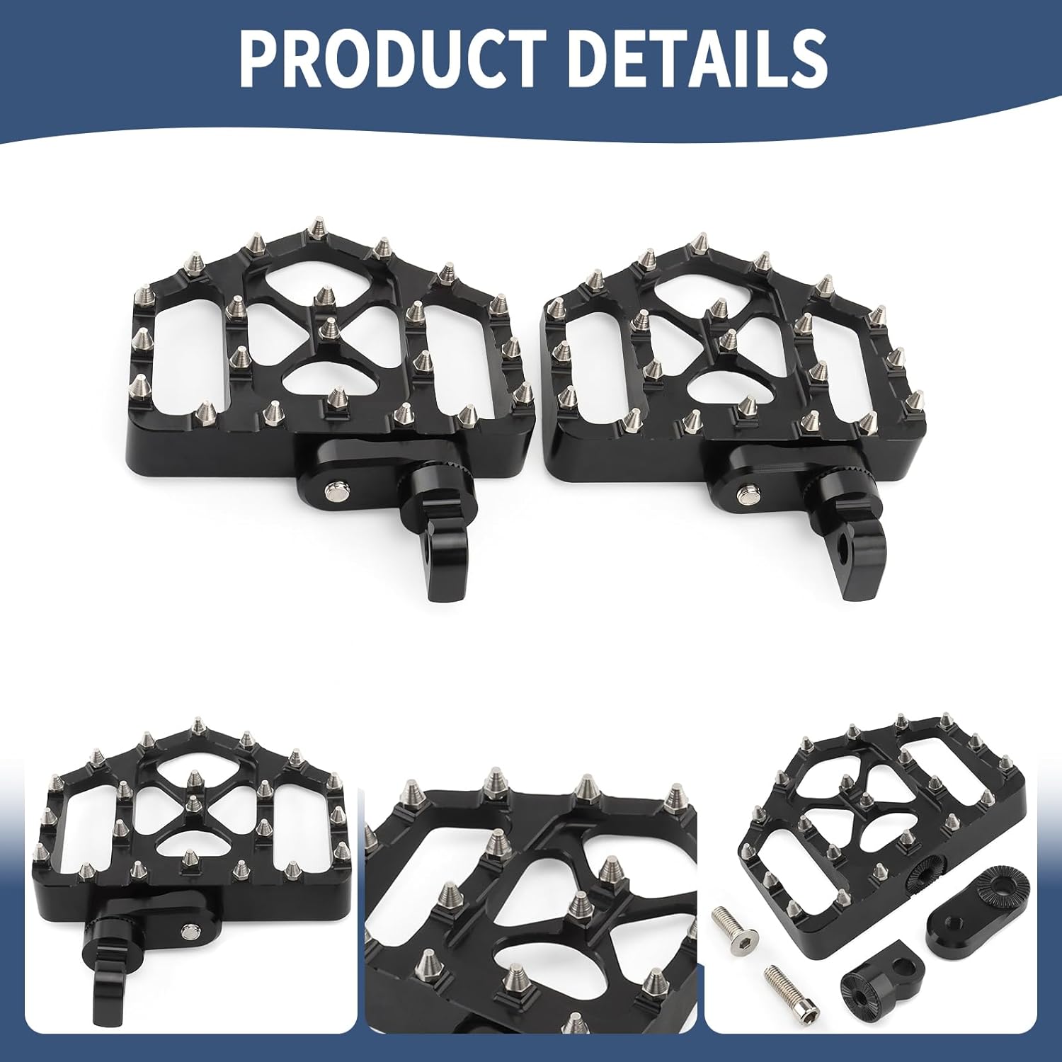 Motorcycle Mini Floorboards Adjustable MX Wide Foot Pegs For Harley Dyna Fat Bob Touring Road Glide Road King Street Glide Electra Glide Sportster 883 Softail FXLR 114 Universal (Black)