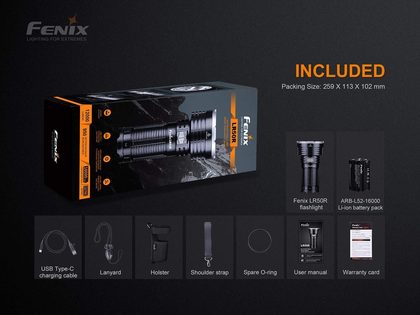 FENIX FELR50R Unisex-Adult Lr50r 12000 Lumen Searchlight Suchlicht, Multicolor, Regular
