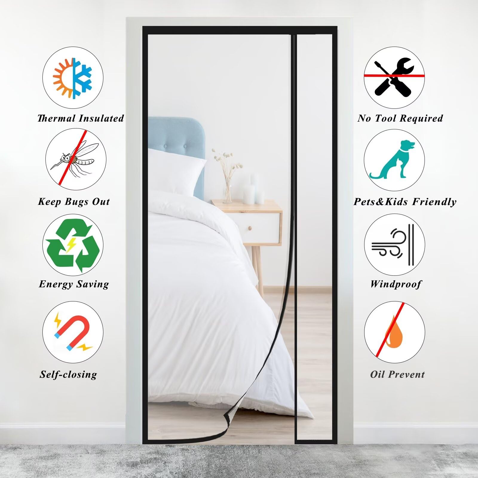 Magnet Wärmeschutzvorhang Tür Transparent 90x235cm,Reversible Linke Oder Rechte Seitenöffnung,Thermo Türvorhang,Isolier Schutz Vorhang,Selbstschließend,Haustierfreundlich,Wasserdicht,Schwarz