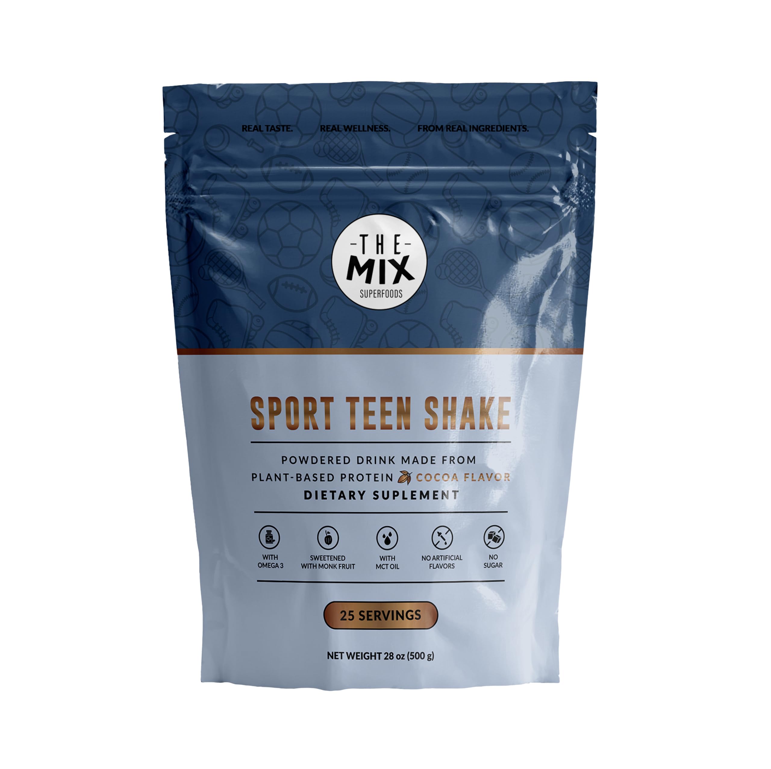 Vegan Protein Shake for Active Teens with Egg Membrane Collagen – Plant Protein Powder with Cacao, MCT Oil, Omega 3 & Probiotics, No Sugar Added, 25