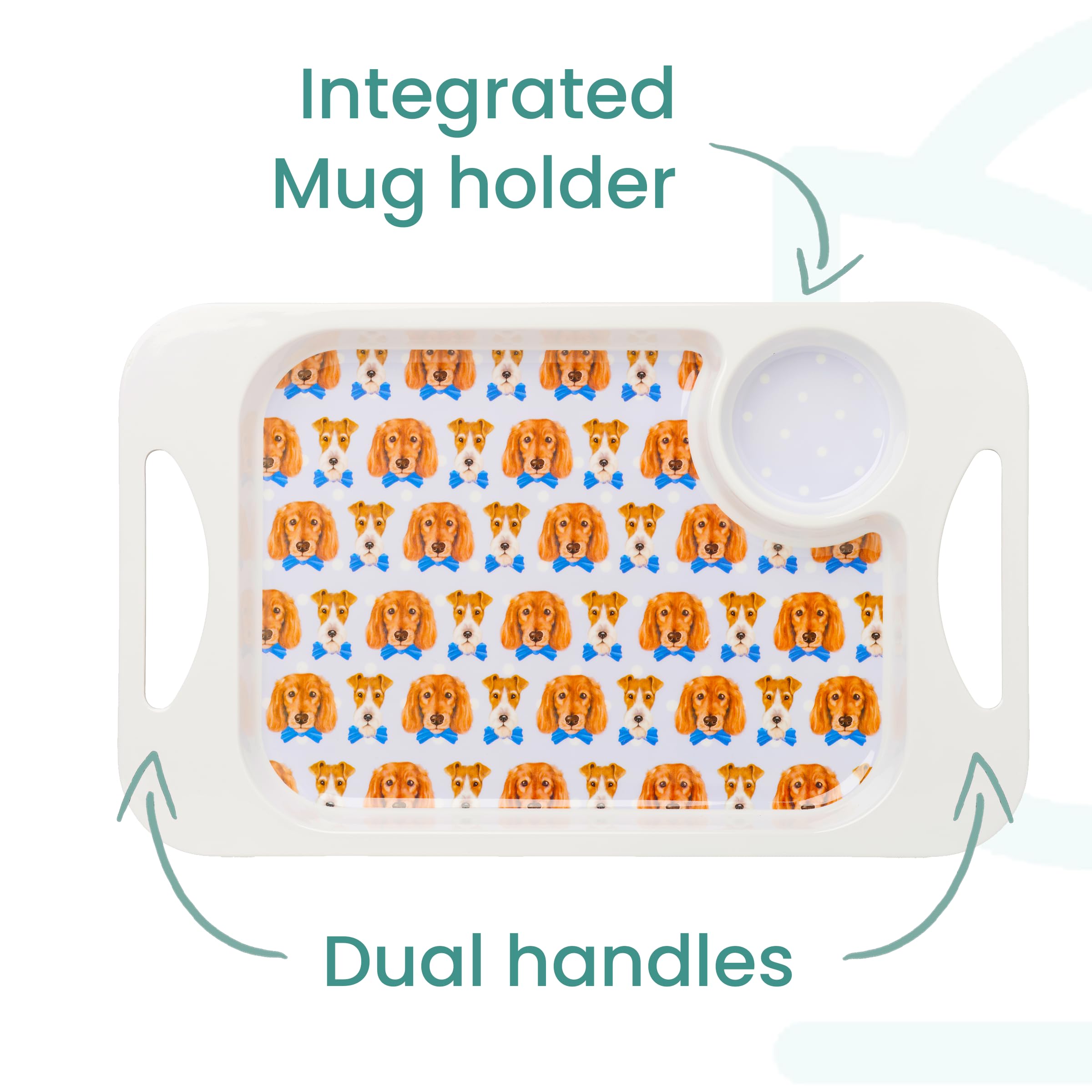 Juego de taza de melamina con dos asas y bandeja para servir (400 ml), bandeja de capacidad para tazas (33,8 cm x 20,6 cm), ayuda ligera para la movilidad para ancianos, demencia,