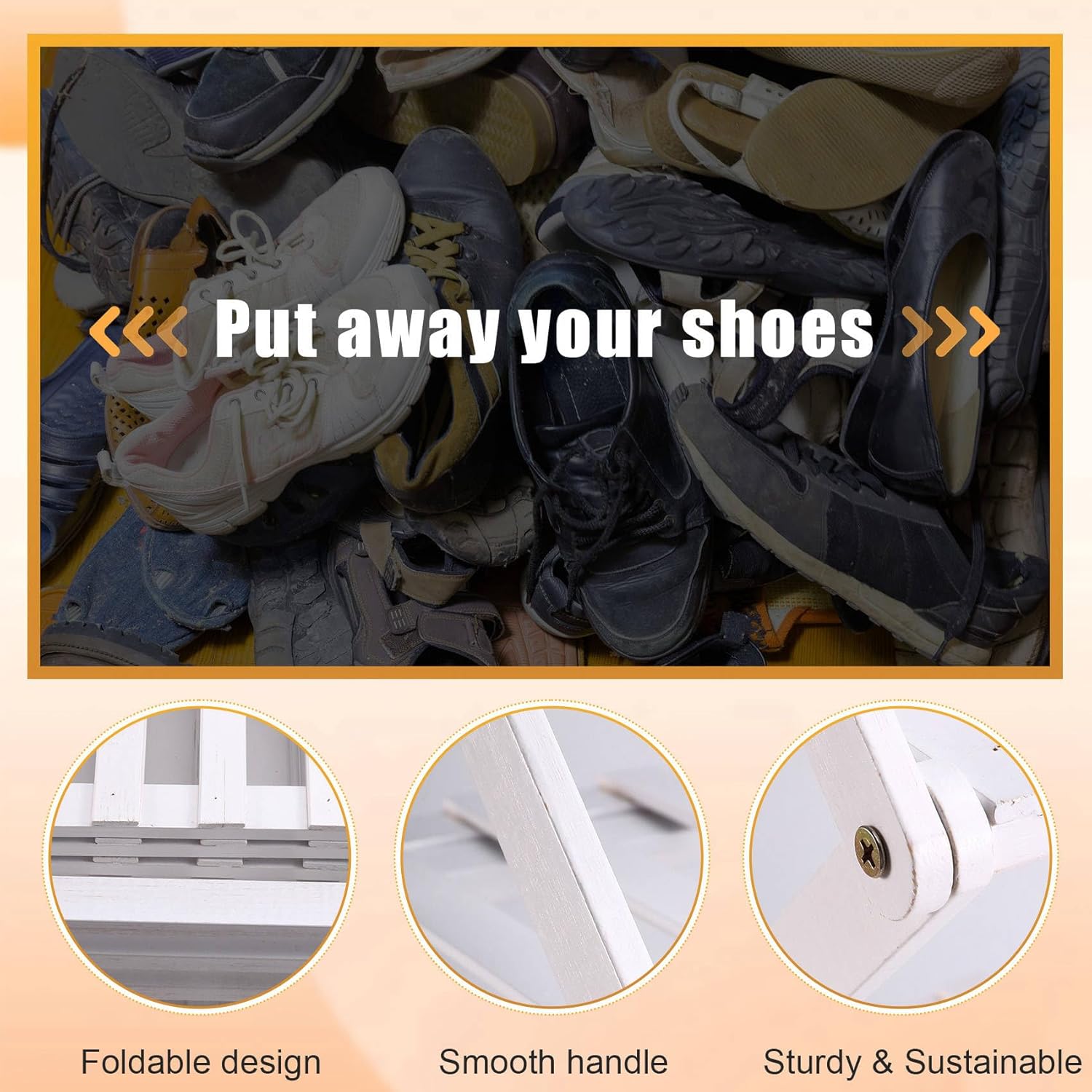 Bamboo Shoe Rack for Entryway - Foldable, Narrow Organizer for Small Spaces, White,