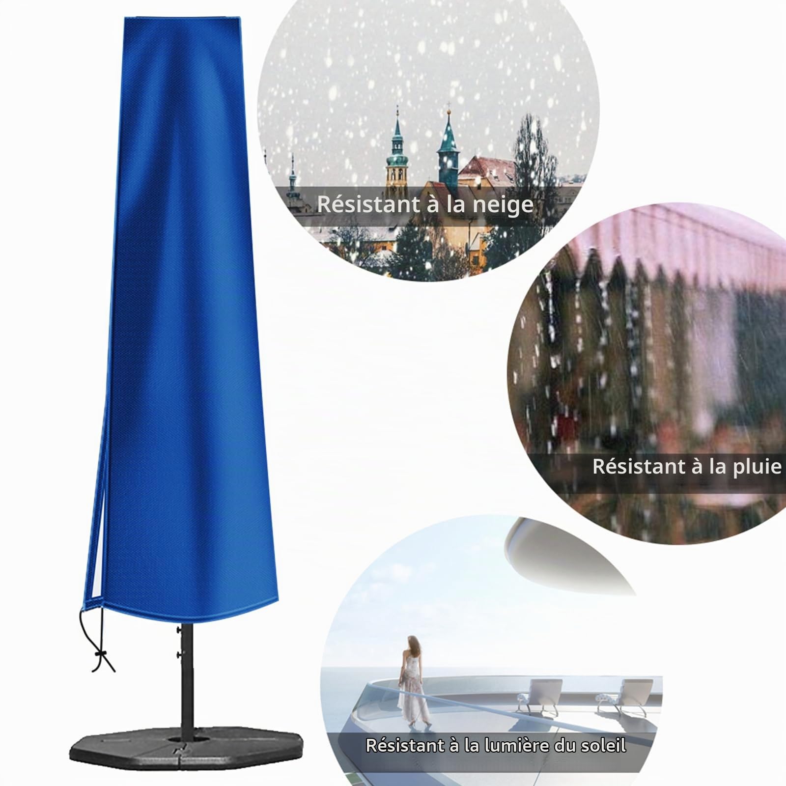 OKPOW Housse de parasol imperméable - 600D Housse de parasol de jardin robuste adaptée pour parasol de 2,5 m, 2,7 m, 3 m de grande taille - Protection de parasol de patio anti-UV et coupe-vent avec