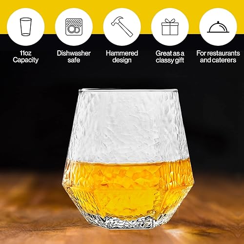 Miniatura 5 de Vasos de diamante Juego de 6 copas de vino sin tallo Diseño geométrico inclinado Vasos de whisky rodantes Copa de vino con forma de diamantes