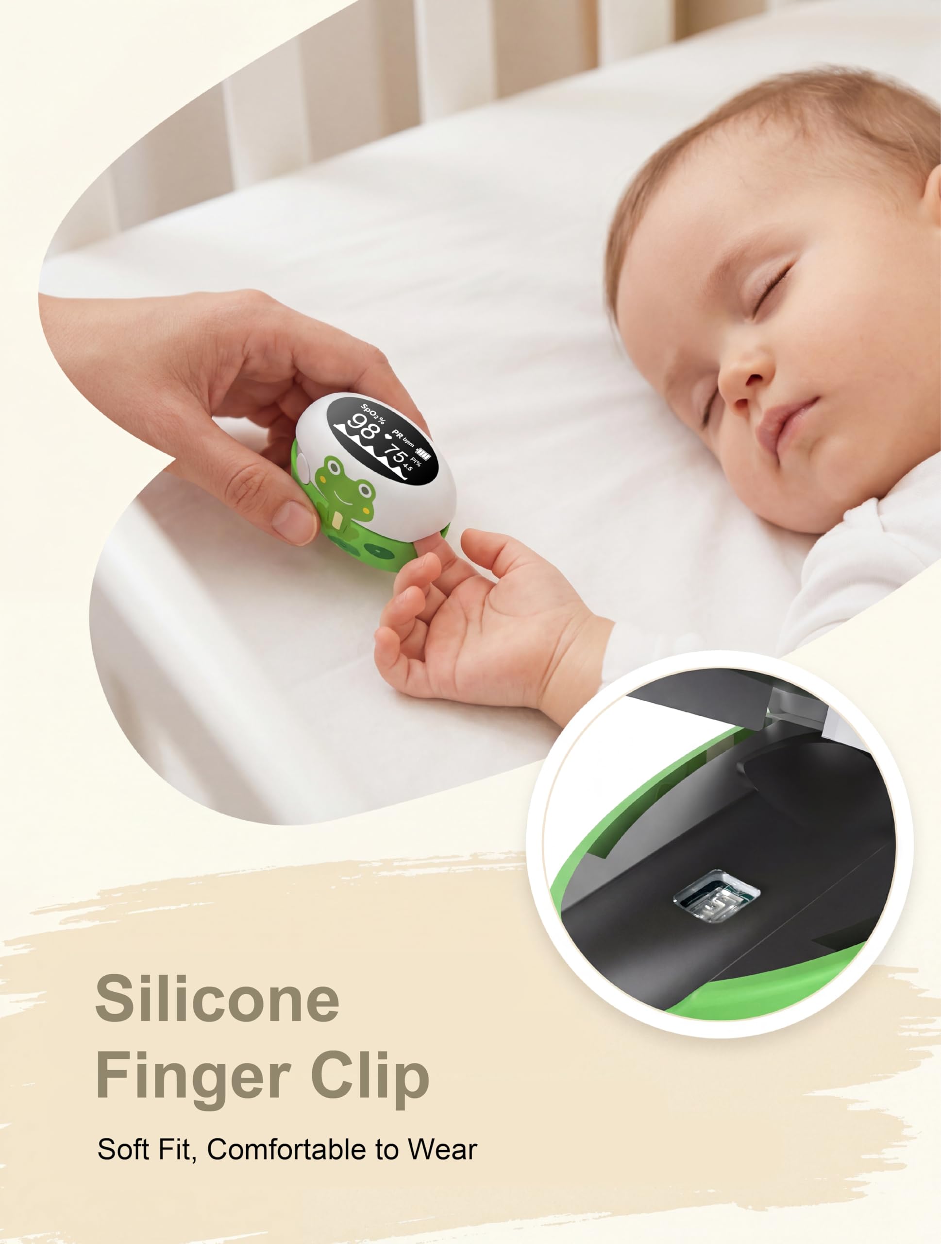 Oximètre d'impulsion de pointe du doigt pour les enfants, saturation d'oxygène pédiatrique rapide et moniteur de fréquence cardiaque, moniteur SpO2 rechargeable avec écran lumineux pour bébé nourrisso