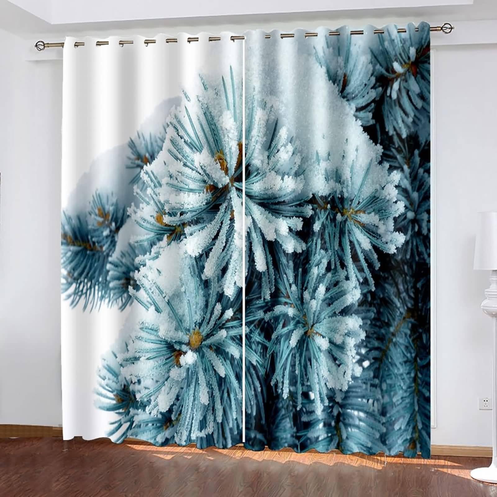 Küchenvorhänge Modern, 107x160cm Grau Grün Zedernschneelandschaft Schlafzimmer Gardinen und Vorhang Kälteschutz & Wärmeisolierend