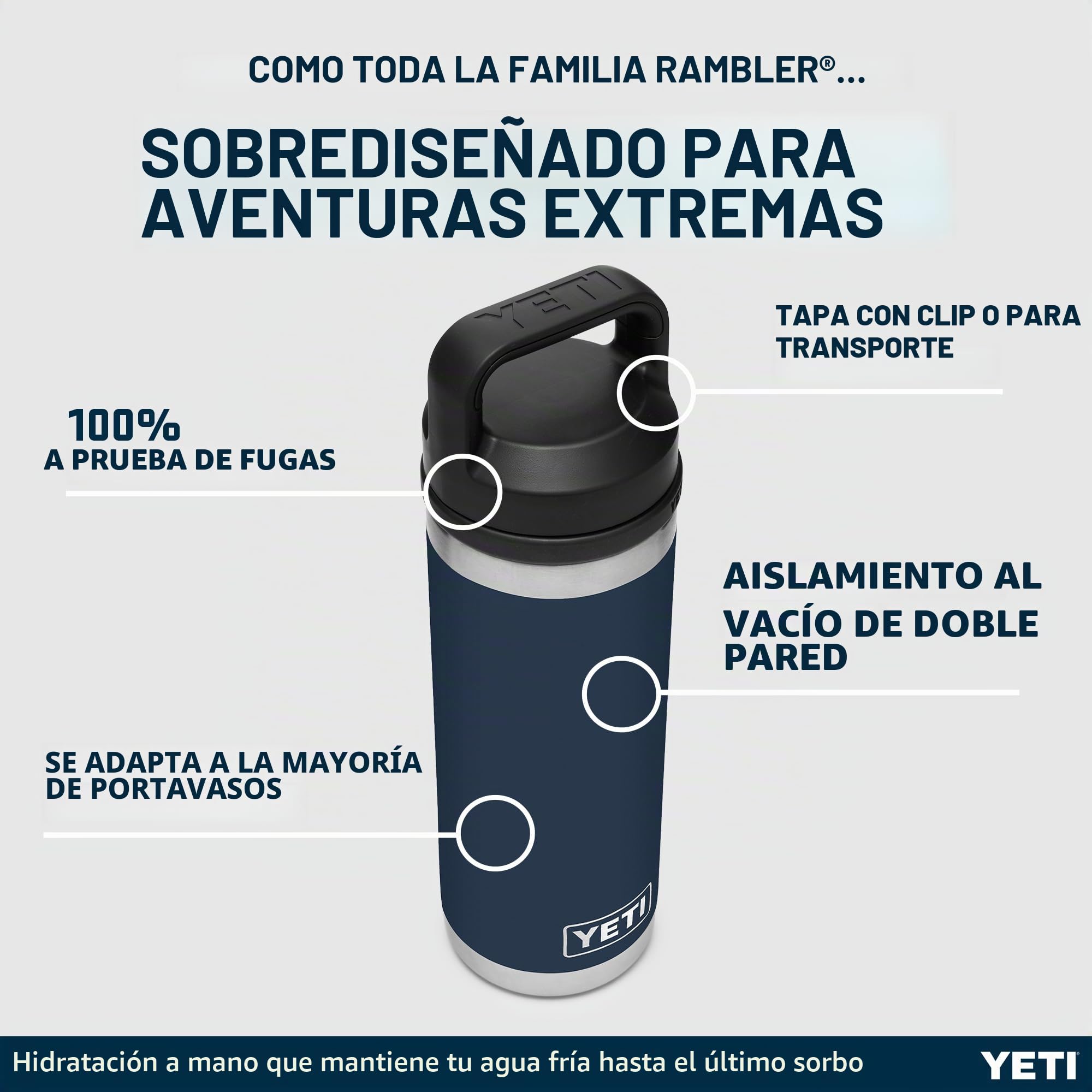 YETI Rambler Bottle Chug, Vacuum Insulated Stainless Steel Bottle with Chug Cap, Navy, 18 oz (532 ml)