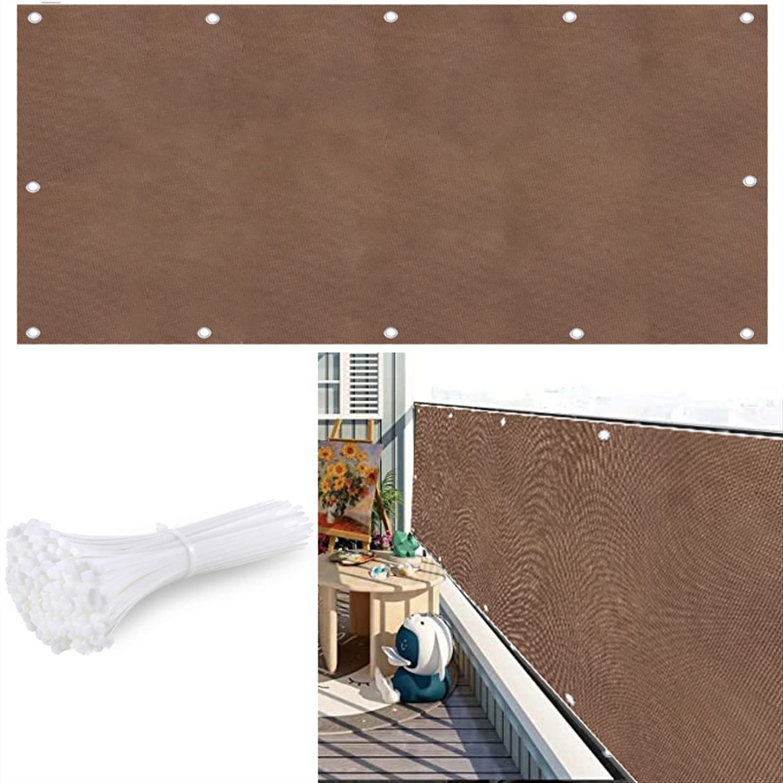 CHBIN Balcony Screen Privacy Fence Cover 120x450cm UV-Resistant Visibility Reduction Fence Screen polyester (160 g/m²) Balcony Covering for Balcony, Backyard, Patio, Porch,Balcony Cover, Brown — image 1