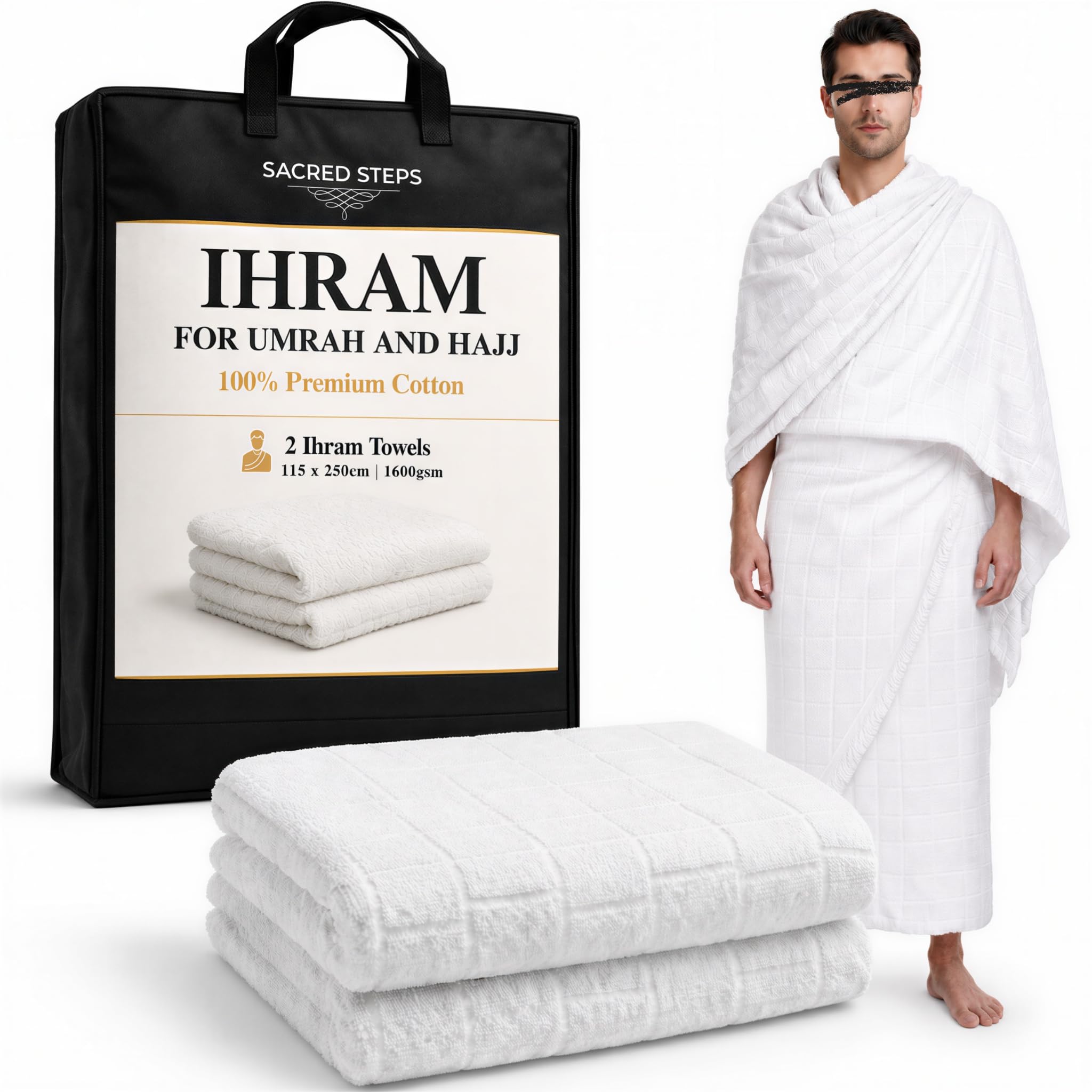 SACRED STEPS 2pc Ihram for Umrah Men Set - Cotton Ehram for Umrah Men