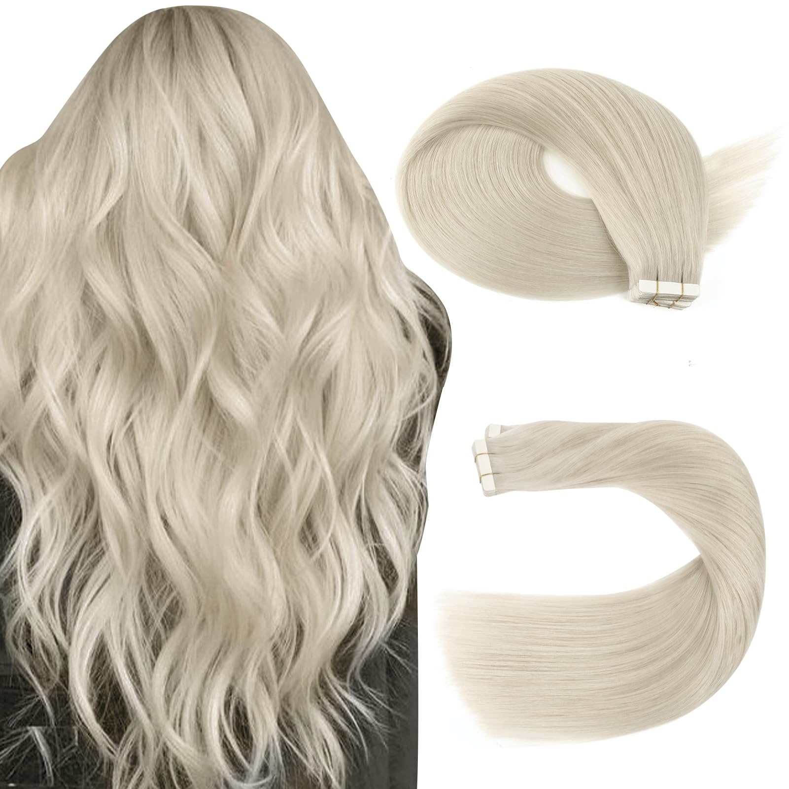 Sassina Tape in Extensions Echthaar 50cm Unsichtbare Blond Extensions Tape in Haarverlängerungen Echthaar Unsichtbare Nahtlose Skin Weft Tape in Echthaar 50g #1000 20 Stück