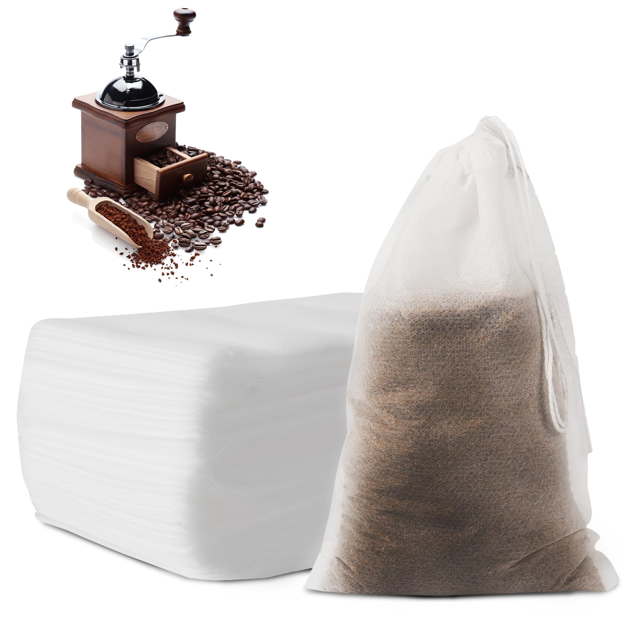 200pcs Reusable Cold Brew Coffee Bags (4"x6") with Drawstring, Fine Mesh Coffee Ground Filter Bags for Brewing, Tea Filters for Home, Office, Travel, Bar Use