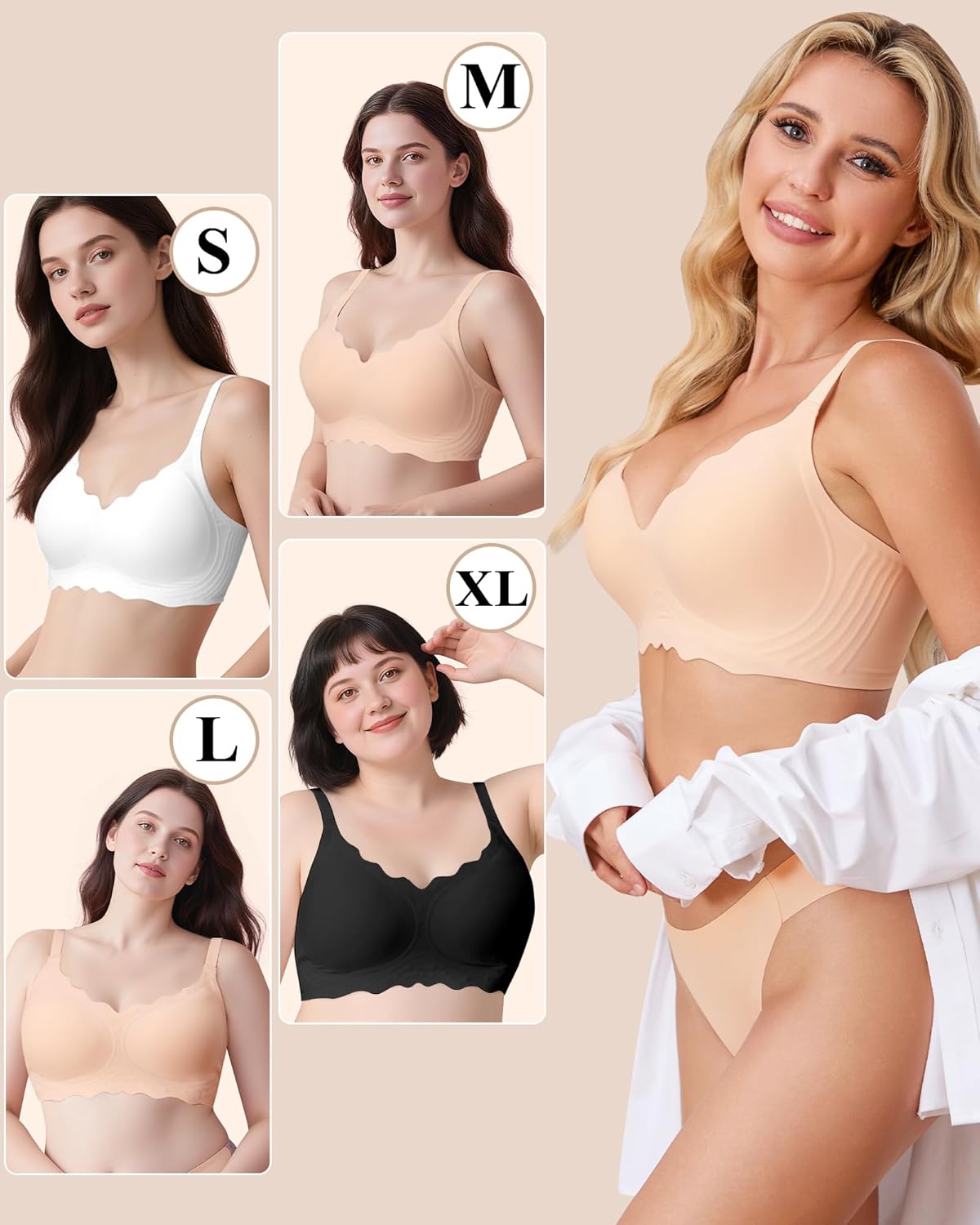 Jelly Wireless Bras for Women Pack Tshirt Bras for Women No Underwire Full Coverage Seamless Push Up Bra Back Smoothing Bra - Image 5