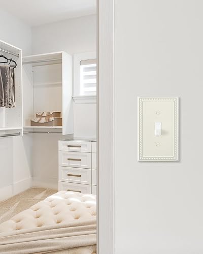 Miniatura 6 de Paquete de 4 placas de cubierta para interruptor de luz de palanca individual, cubiertas decorativas de perlas, placa de pared de metal almendra