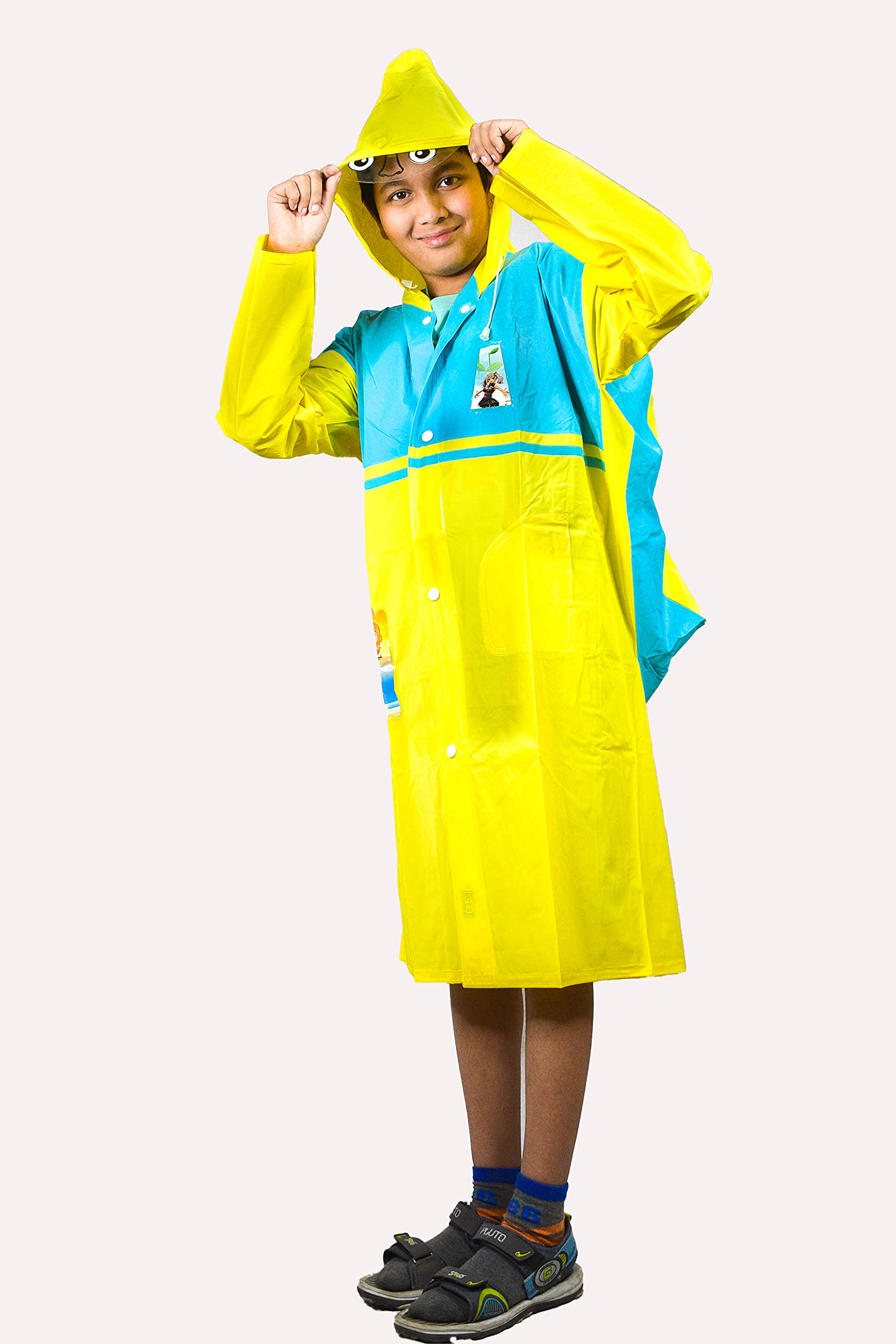 AIM Waterproof Boys and Girls Raincoat Long Coat with School Bag Space Kids Cool New Print 1101 (11-13 Years)