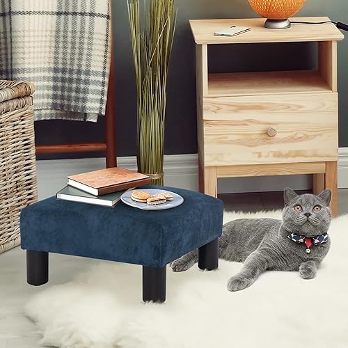 Miniatura 7 de Joveco Small Foot Rest Stool Ottoman, 15" Fabric Square Short Low Footstool Upholstered Footrest for Chair, Under Office Desk, Living Room, Navy