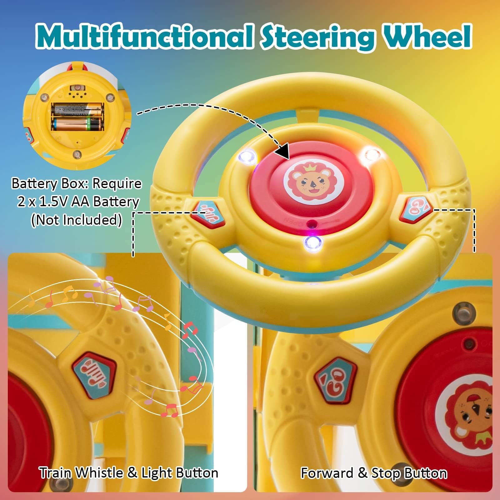 RELAX4LIFE 2 in 1 Macchina Elettrica per Bambini e Trenino Elettrico per Bambini con 16 Pezzi di Binari, Musica, Luci, Pedali Retrattili, 2 Anni+ (BLU 3)