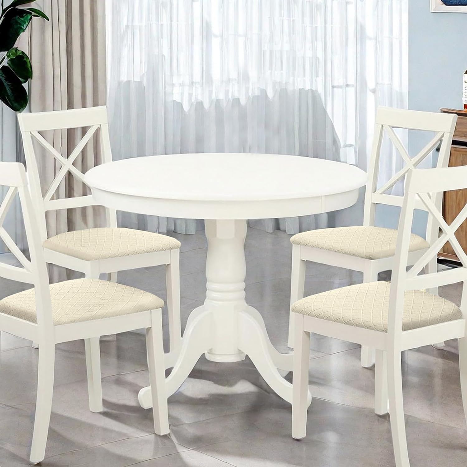 KRFOONN Waterproof Seat Covers for Dining Room Chairs Set of 4 with Dining Bench Cover Jacquard Washable Chair Covers Removable Kitchen Chair Cushion Slipcovers Protector for Dining Room, Beige