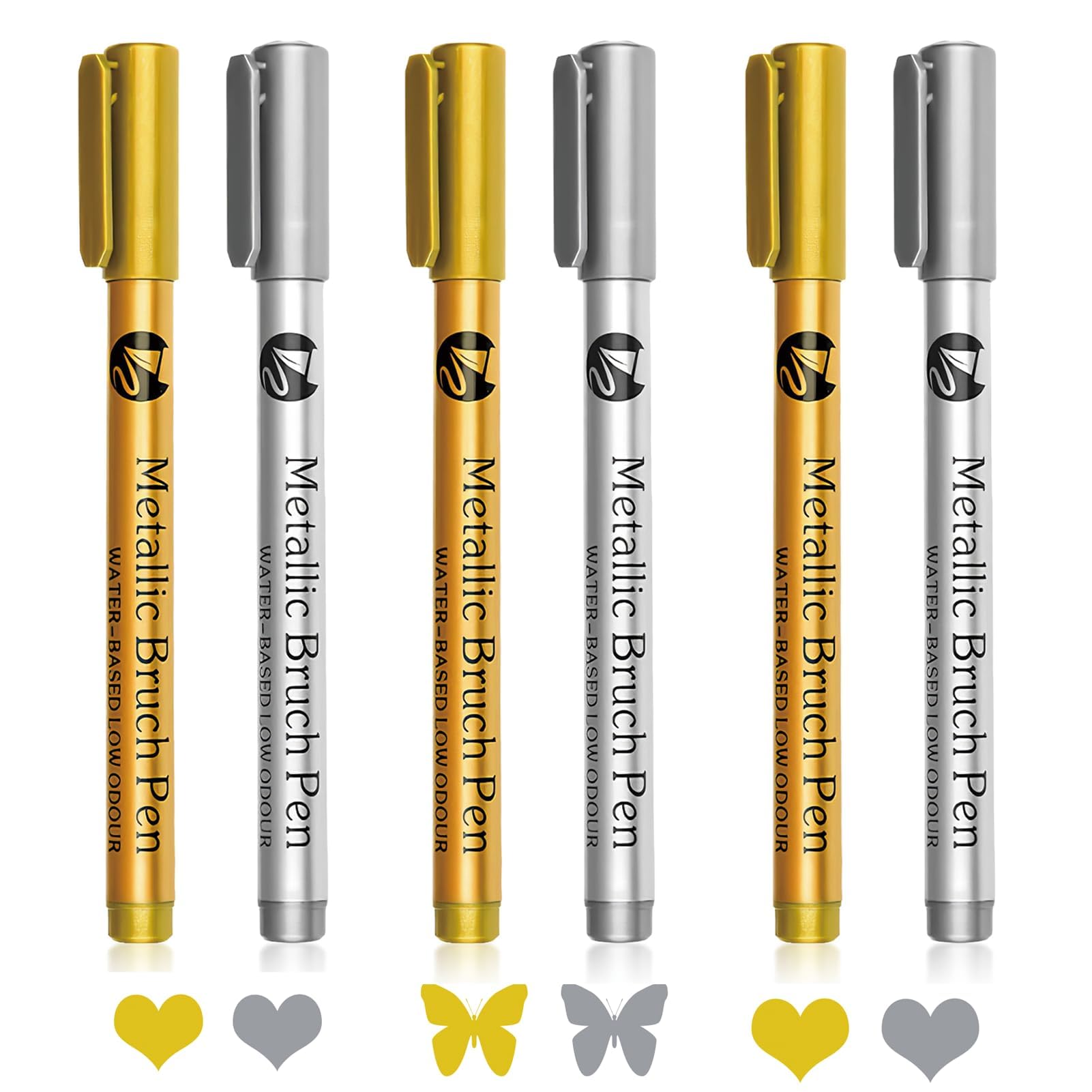 Marcador Acrílico de Trazo Fino, Rotuladores Acrílicos de Pintura Acrílica Bolígrafos Marcador Metálico Permanentes Metálicos Rotuladores de Dorado Plateado Marcadores para Metal (6Pcs Oro & Plata)