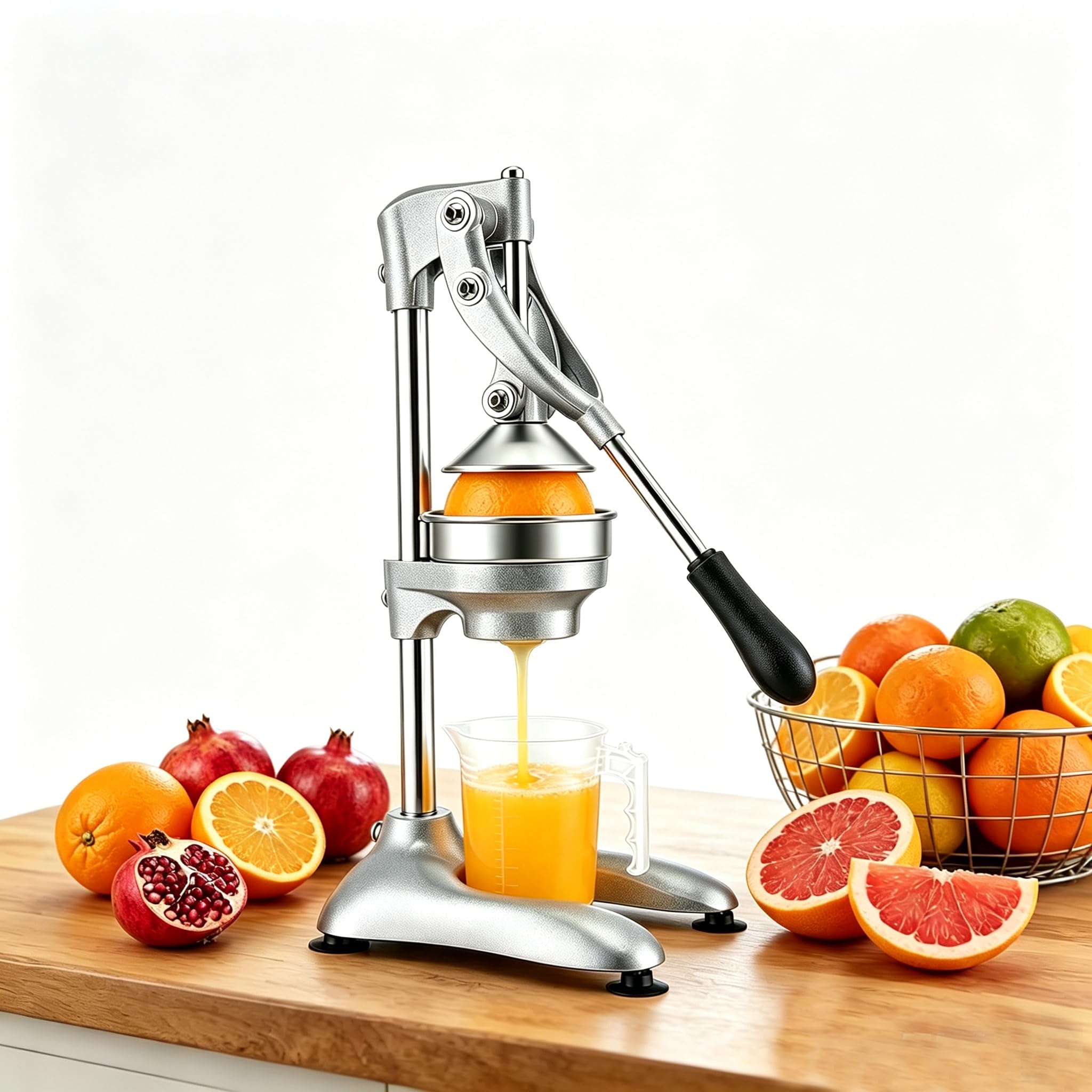 Saftpresse Manuell, professionelle Zitruspresse aus 304 Edelstahl, Hebelfruchtpresse mit 2 Pressköpfen, Orangenpresse Handpresse für Orangen, Zitronen, Granatäpfel, Grapefruits