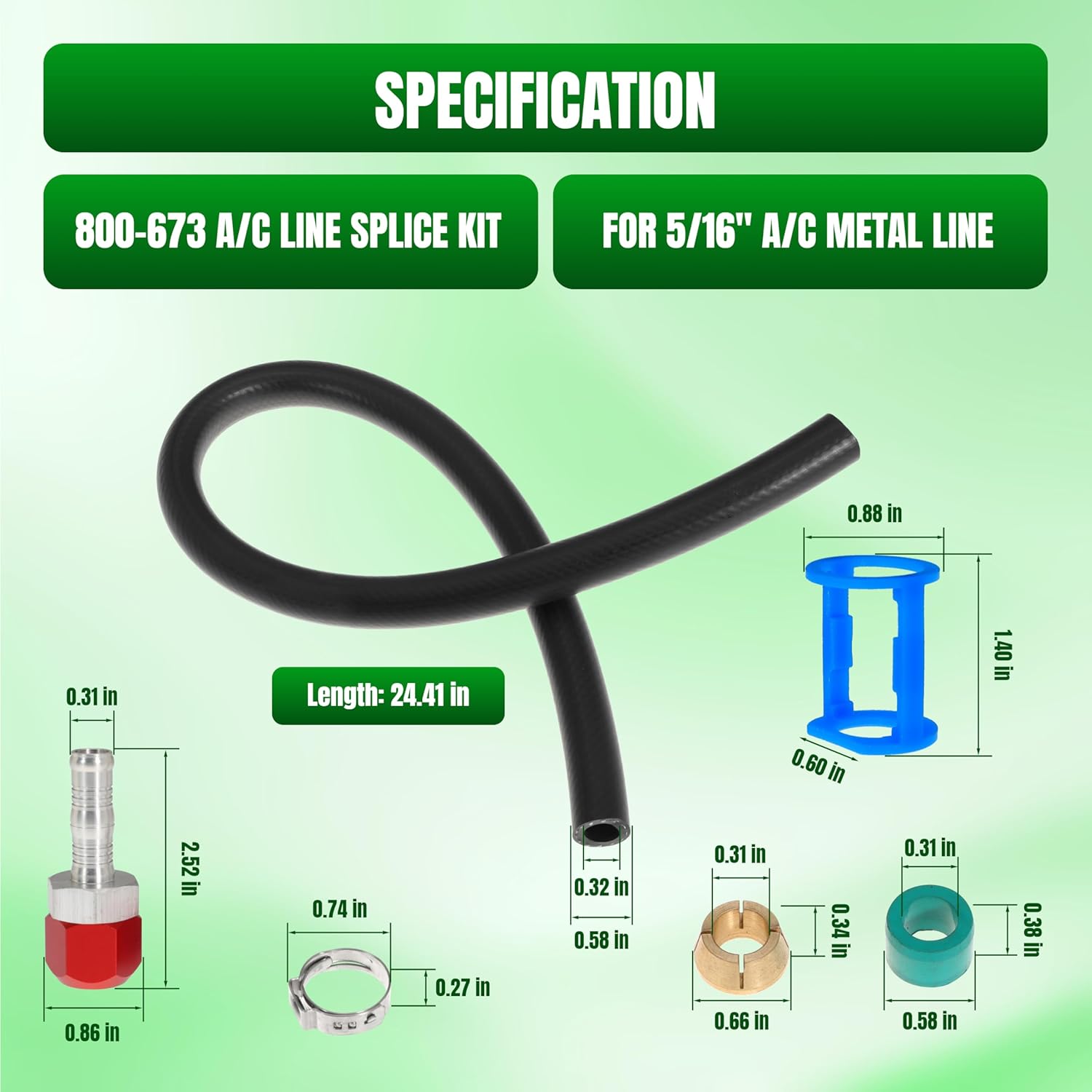 800-673 A/C Line Splice Kit For 5/16 Line With No.6 Hose 800673 Air Conditioning Repair Splice Connector Splicer Coupler Kit For 5/16 AC Line to Hose Repair (Line-K673)