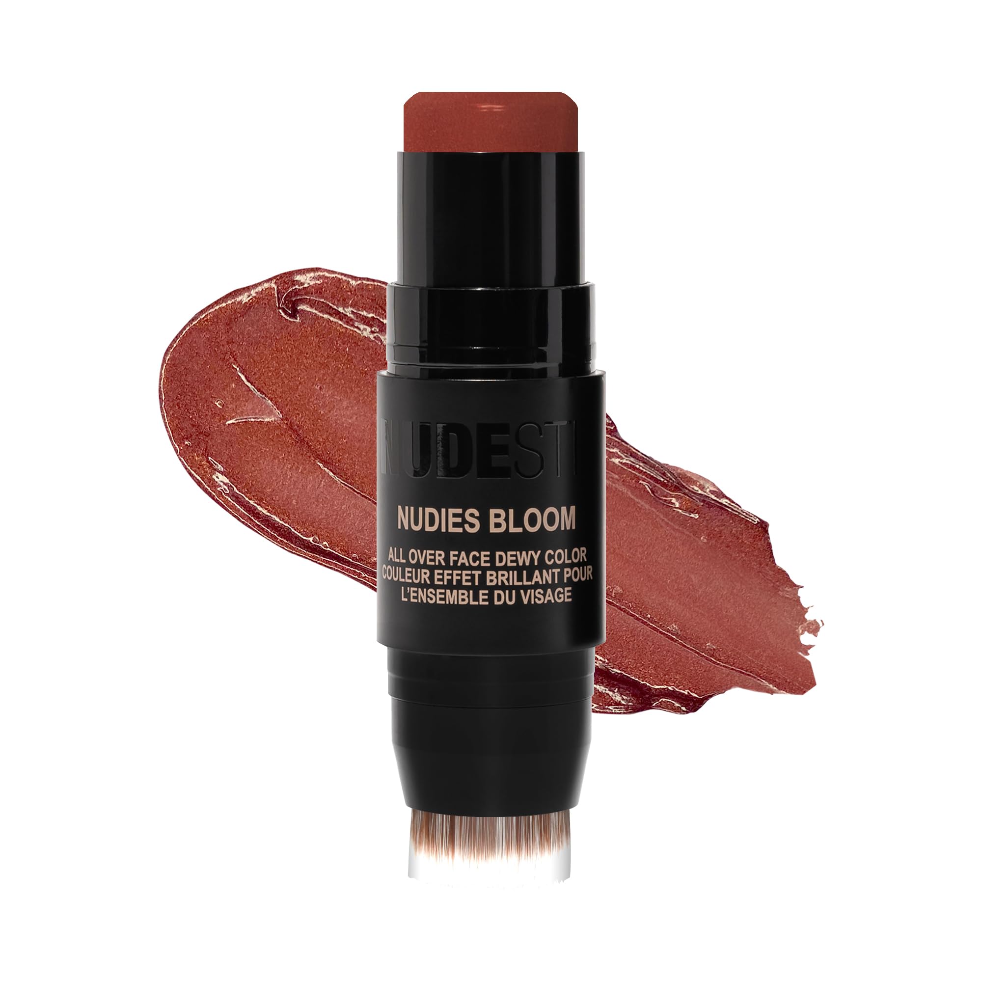 Nudestix Nudies Bloom All Over Dewy Color – 3-in-1 Cream Blush Stick for Cheeks, Eyes & Lips with Built-In Brush | Sheer, Glossy Finish | Vegan, Long-Wear, Multi-Use Makeup