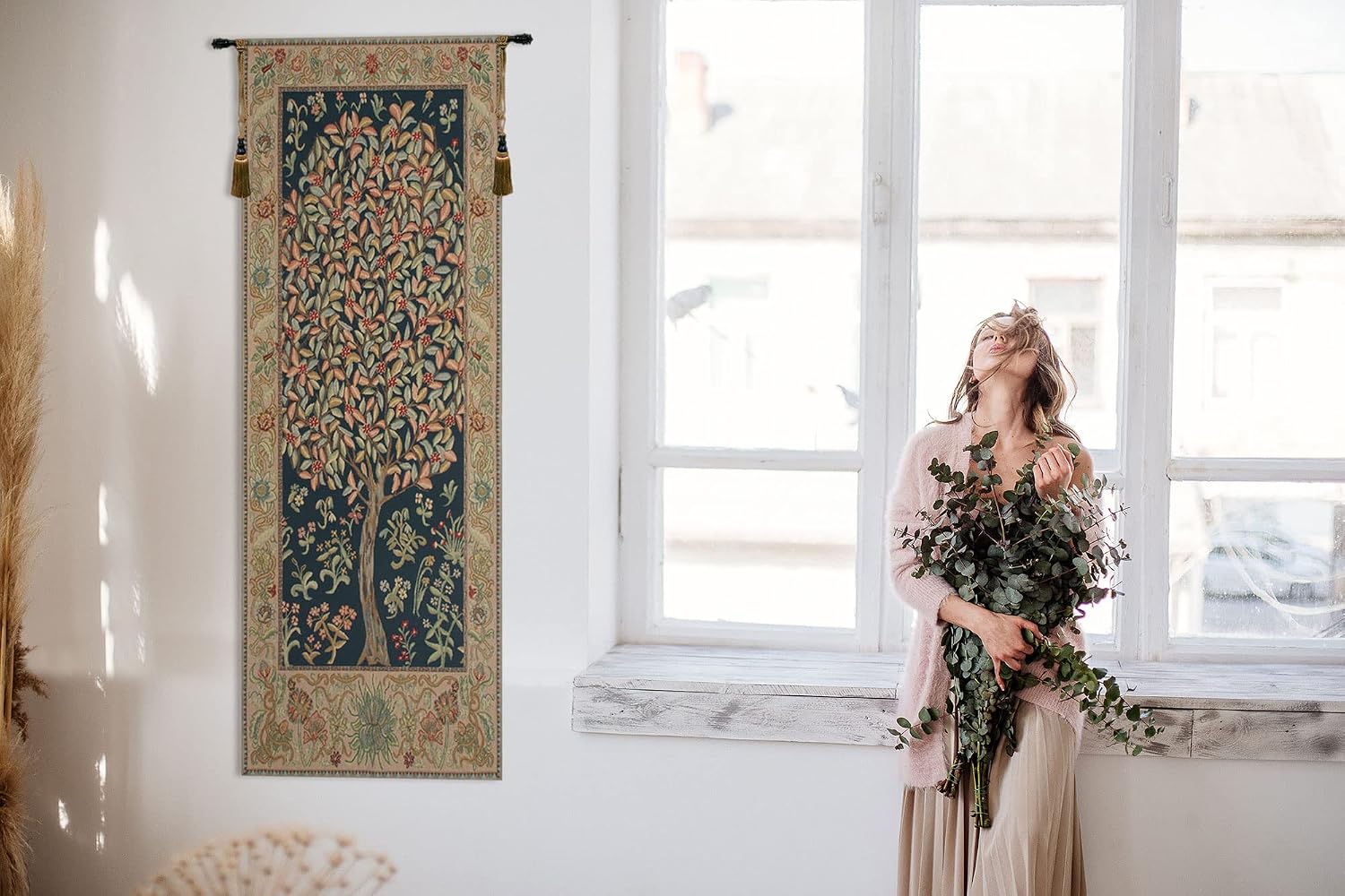 Charlotte Home Furnishings Inc – The Pastel Tree Portiere Belgian Medium Tapestry Wall Hanging | Nature-Inspired Wall Decor | 70 in. x 24 in. | Cotton Blend Wall Art | Living Room Home Decor Accents