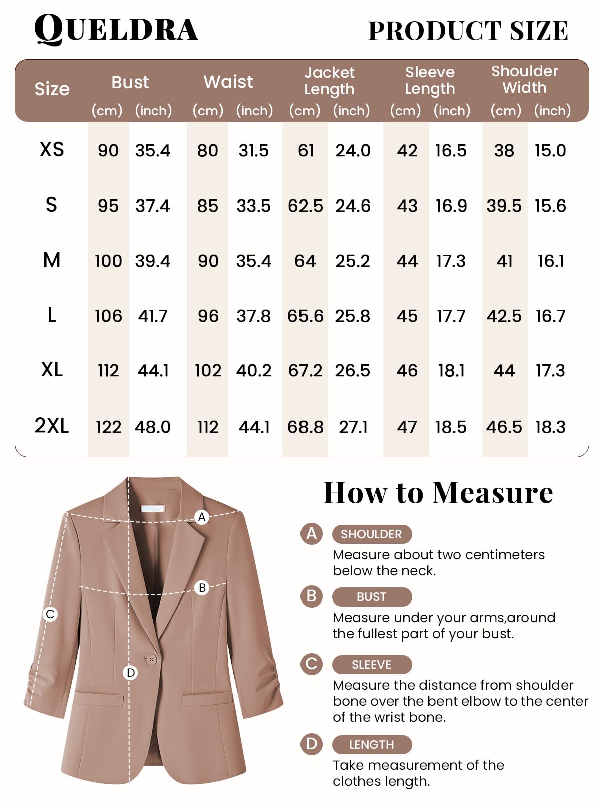 Blazer Femme Élégant Business Décontracté Manches 3/4 Froncées 1 Bouton Col à Revers Veste de Bureau avec Poches