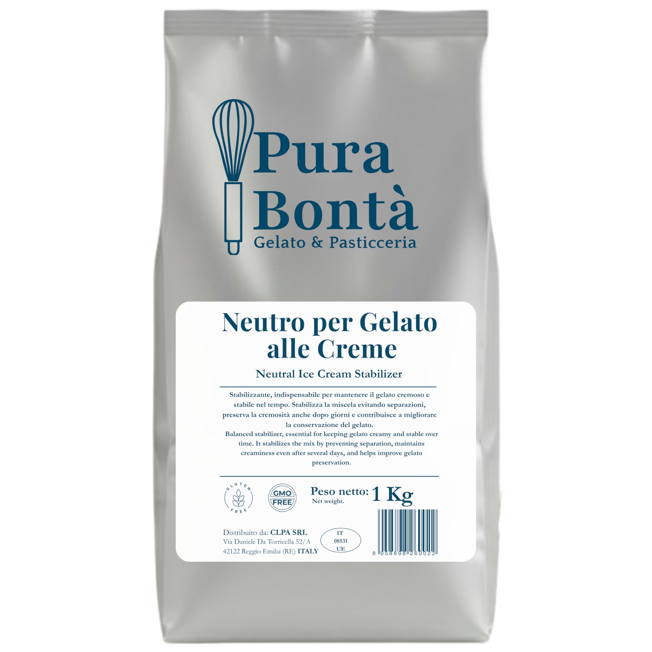 PURA BONTÁ Stabilizzante Neutro per Gelato Crema 500g | Soluzione Anti-Cristalli | Consistenza Cremosa per Gelato Artigianale Fatto in Casa | Addensante Superiore | Confezionato in Italia