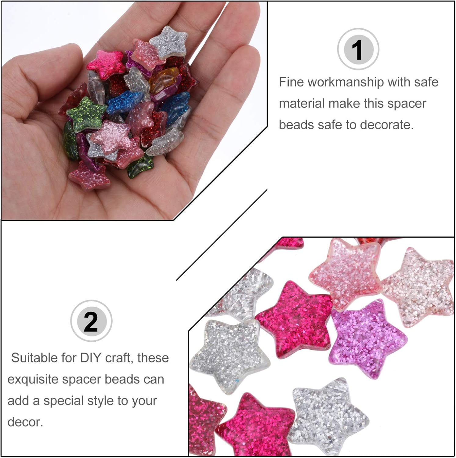 Flat Back Resin Charms 60Pcs Resin Glitter Star Cabochons Star Shape Beads Charm Embellishments for Christmas DIY Craft Scrapbooking, Phone Case, Nail Art, Jewelry Making (Random Color) - Image 3
