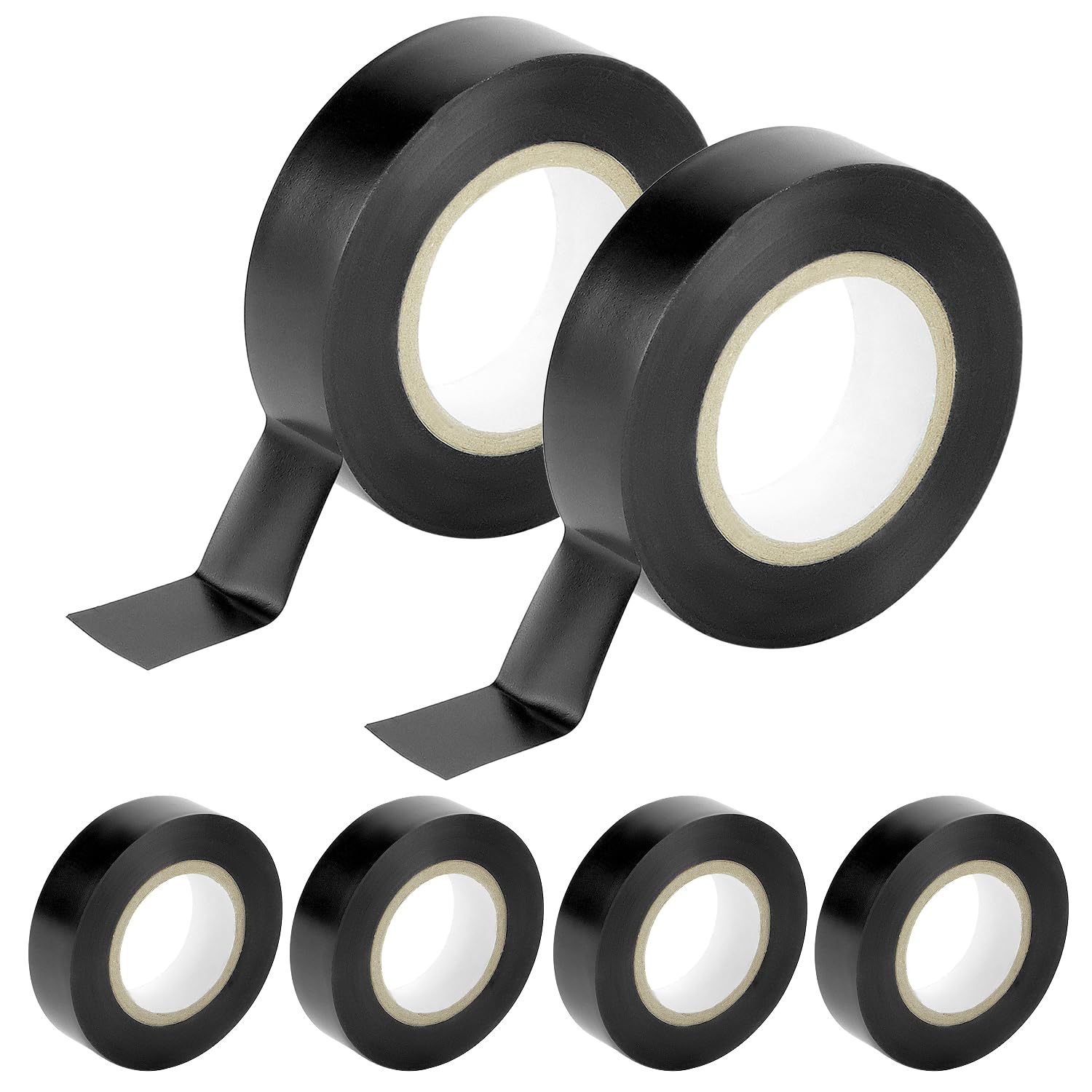 QWORK® 6 Pack Black Electrical Tape 18mm x 20m, PVC Self-Adhesion, Heat and Waterproof Insulation Tape for Electrical Wires DIY
