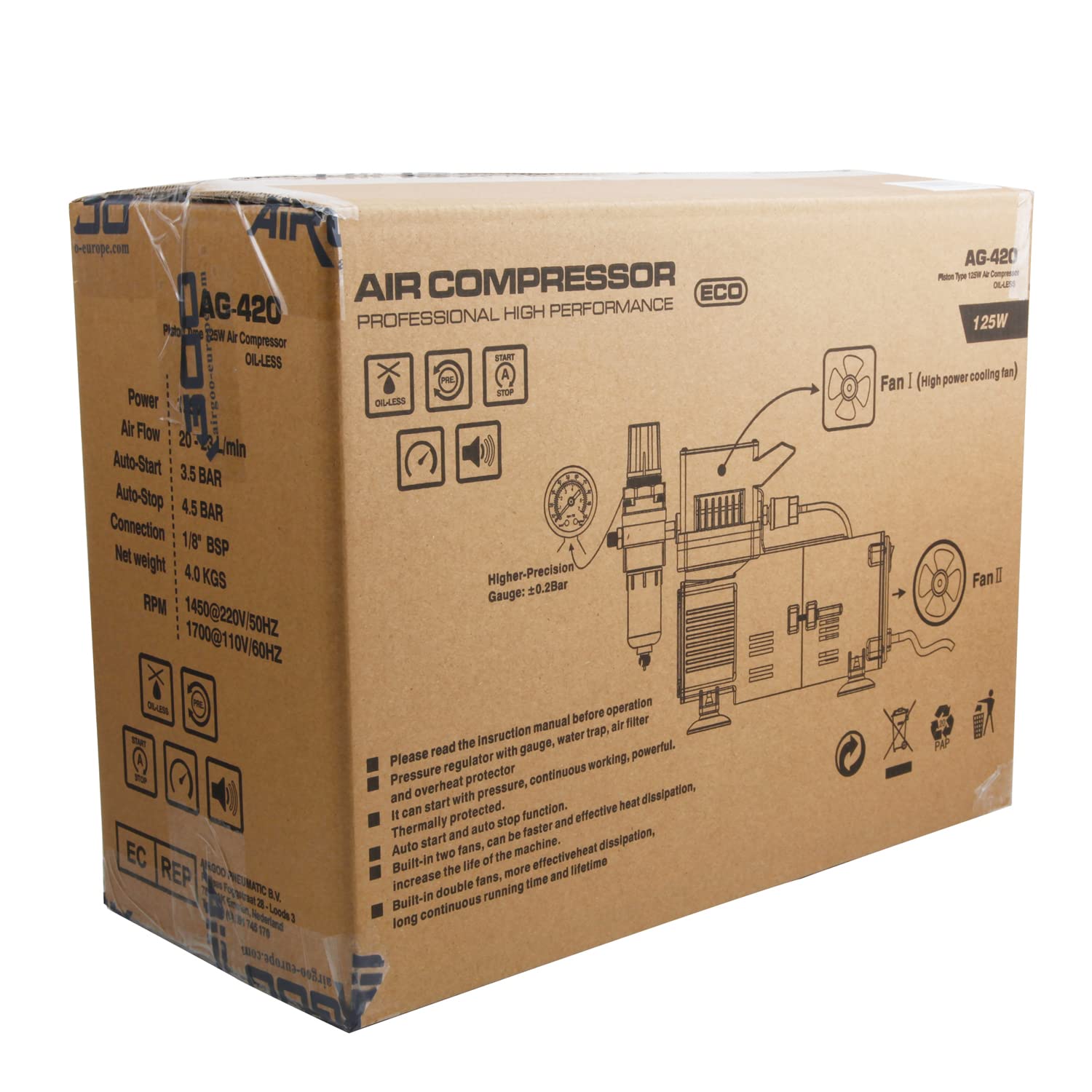 Airgoo Compressore per aerografo Lusso AG-420 con ventola di raffreddamento Super Power per la spruzzatura dell'aerografo