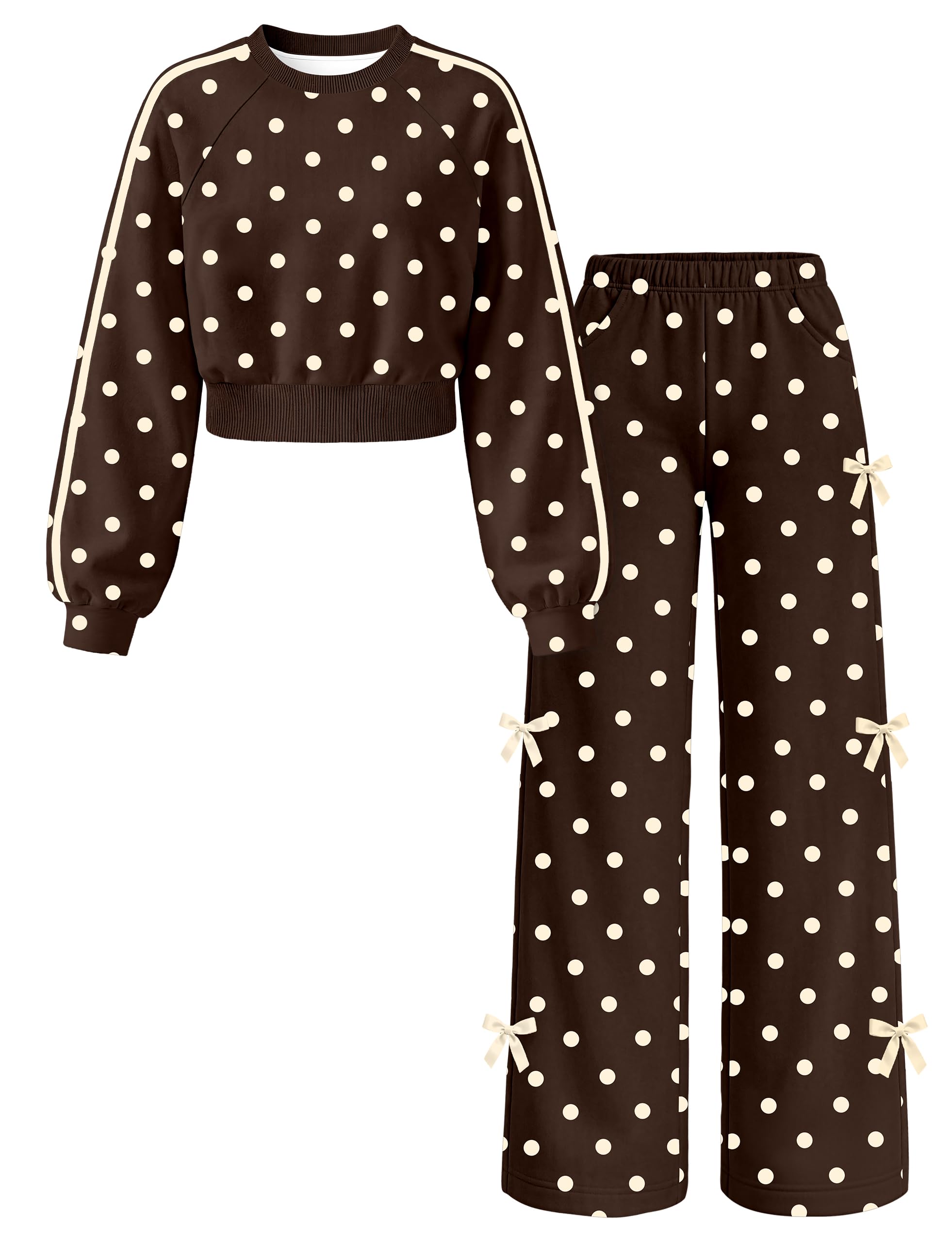CRISONE Girls Clothes Crewneck Polka Dots Girls Outfits Bow Sweatsuits
