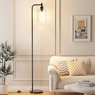 Ziisee Industrial Black Floor Lamp with Clear Glass Shade, 6W LED Bulb, Foot Pedal Switch - 64.6" Tall Easy Assembly for Living Room Bedroom