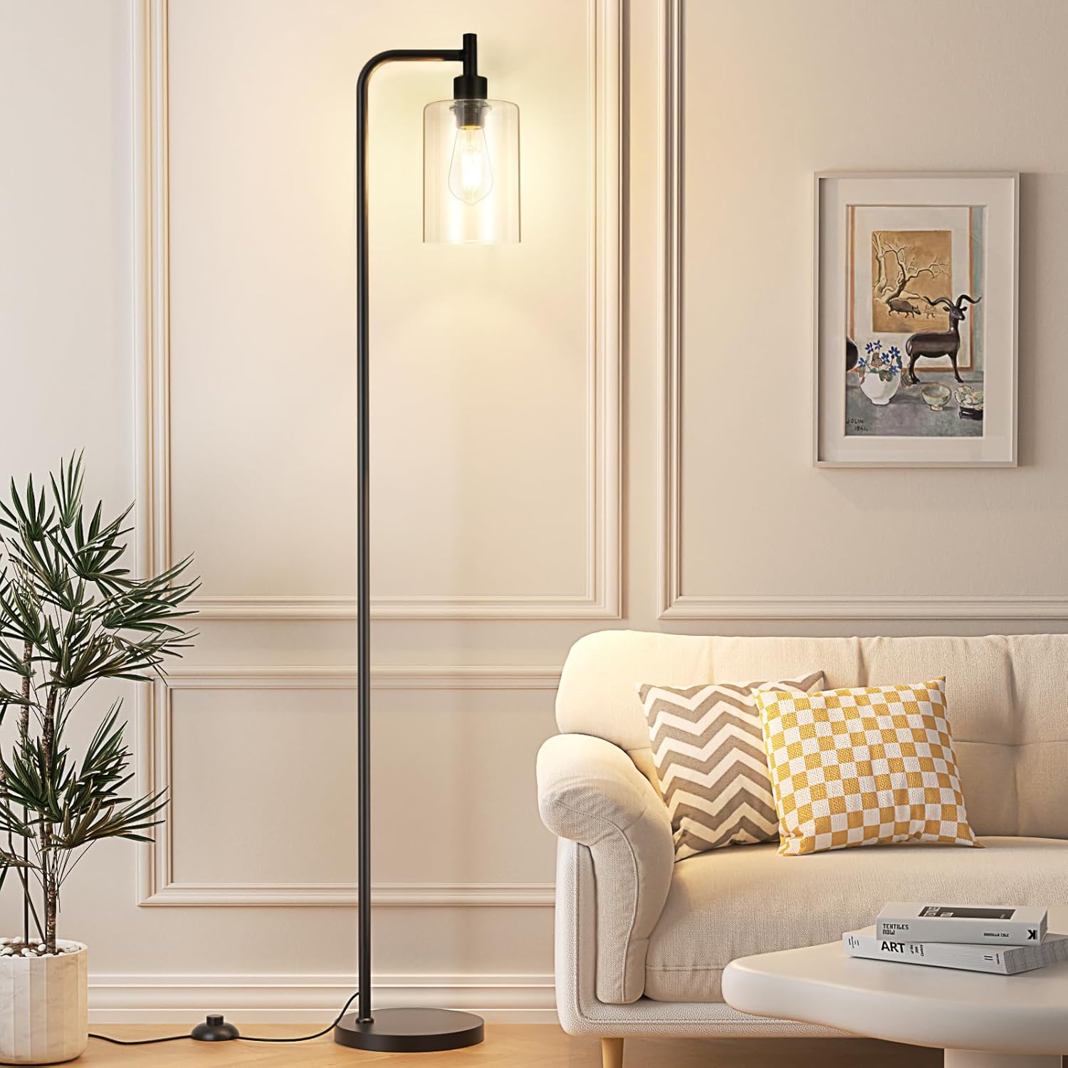 Industrial Floor Lamp with Glass Shade - Black LED Bulbs Foot Pedal Switch Easy Assembly