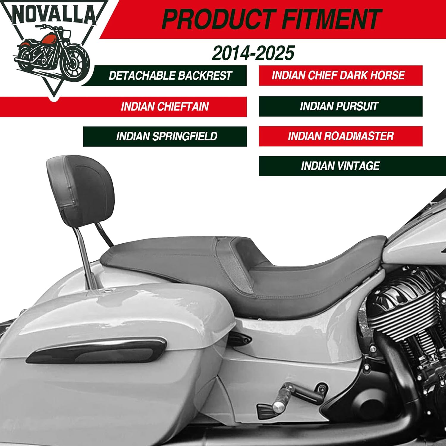 17 inches Passenger Sissy Bar fit for Indian Challenger Chieftain Indian Pursuit Springfield Roadmaster Vintage 2014-2024 (Black)