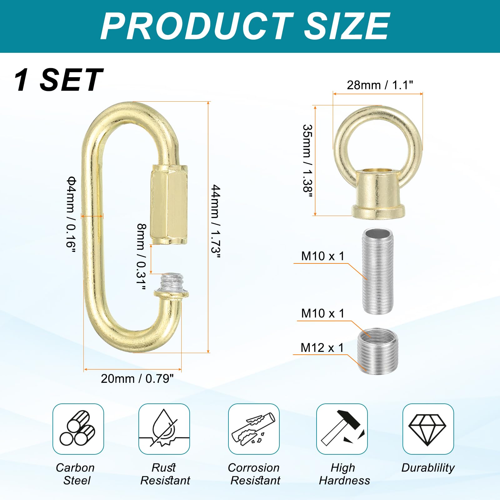 PATIKIL M10 Fine Thread Lamp Female Loop Holder with M12 Adapter Chain Quick Link - Image 2