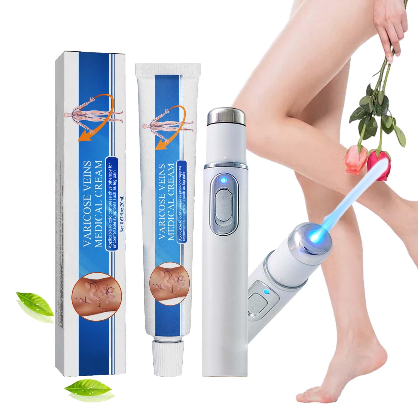 Vericose Veins Treatment Blue Light Lazer Treatment Pen, Varicose Veins Blue Light Therapy Set, Blue Light Therapy Pen for Varicose and Spider Veins, Spider Vein Removal Lazer Pen (1cream+1pen)