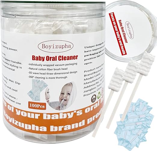 100 Pcs Baby Disposable Gauze Toothbrush,Baby Tongue Cleaner Newborn,Infant Mouth Oral Care Cleaning Swabs for 0-36 Month