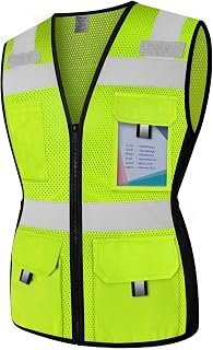 Graunton High Visibility Safety Vest for Women 11 Pockets Hi Vis Vests with Zipper, High Vis Vest for Lady Workers/Surveyors/Driver, Snug-Fit & Durable, ANSI Compliant,Yellow M.