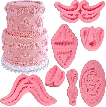 7 Pcs Lace Cake Decoration Fondant Molds, Lambeth Cream Silicone Mold, for Cupcake Toppers, Biscuits, Candy, Chocolate, Sugar Craft, Kitchen Baking Tools, Clay, Resin, Plaster