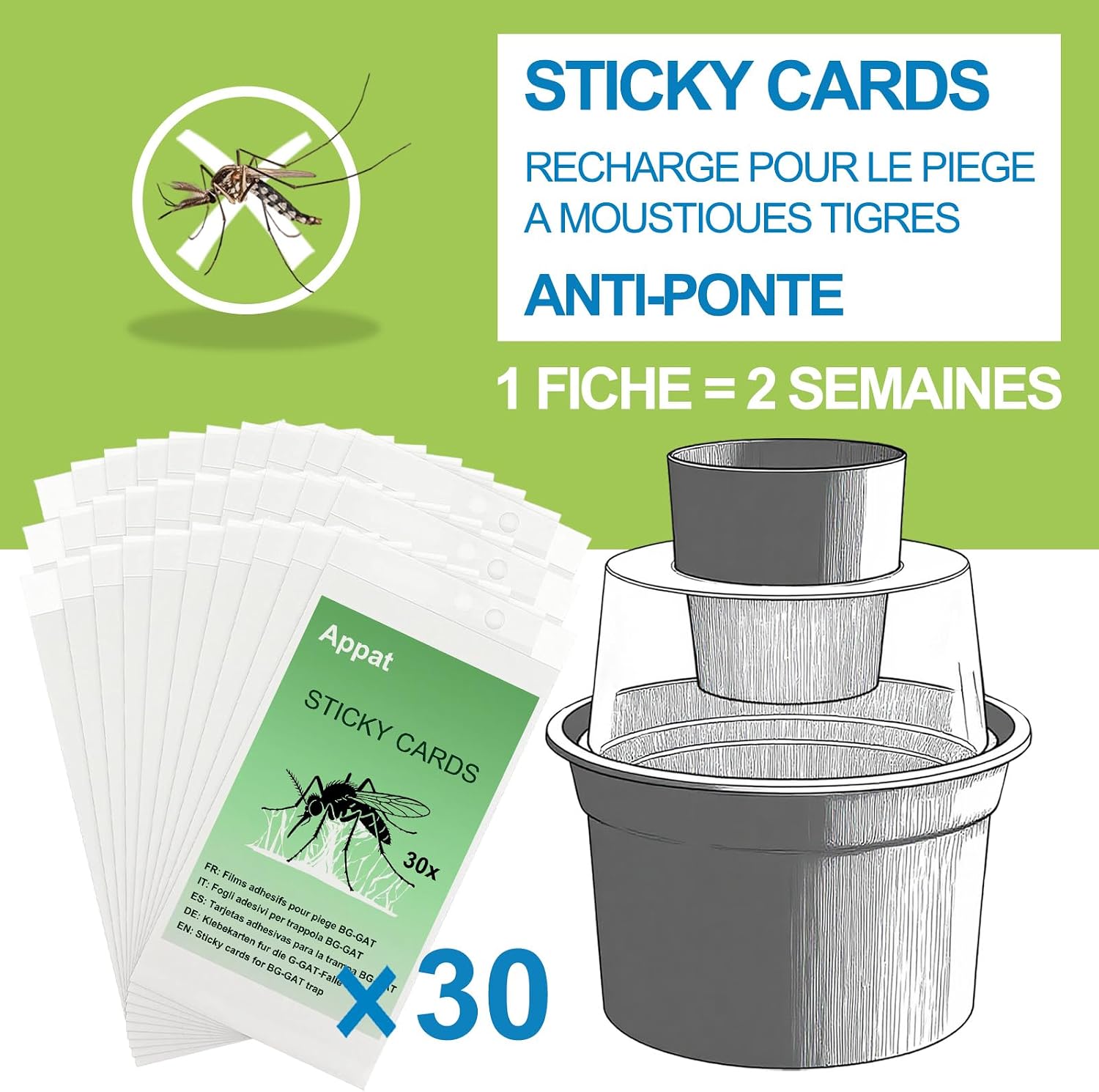 Pack de 30 Fiches Collantes Compatibles avec Piège BIOGENT BG-Gat/BG-GAT2 – Recharges Adhé - Mise en situation et utilisation