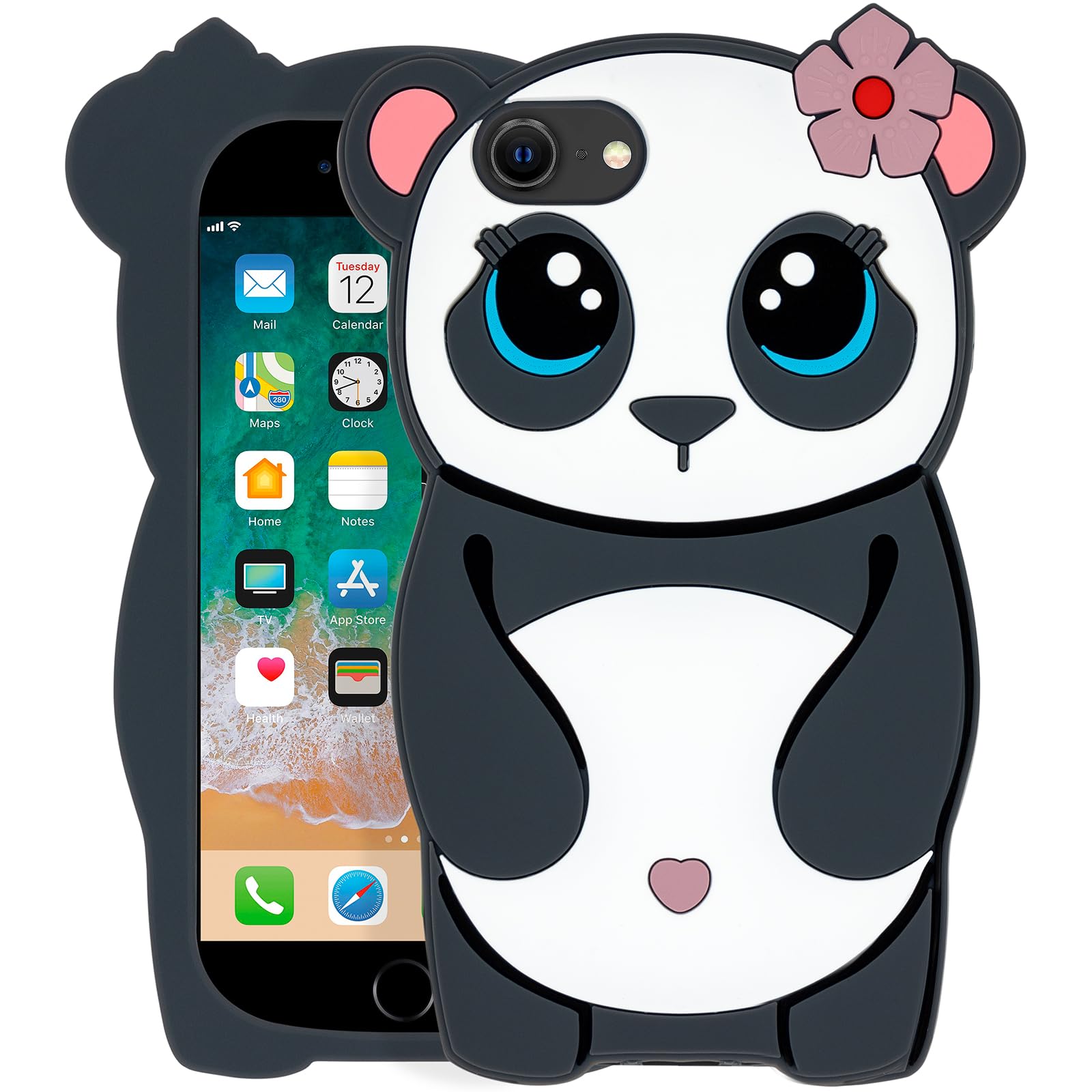 Mouzor Cute Panda iPhone SE 2020/ SE 2022 Case, iPhone 7/8 Case, Funny 3D Cartoon Animals Soft Silicone Shockproof Case Cover