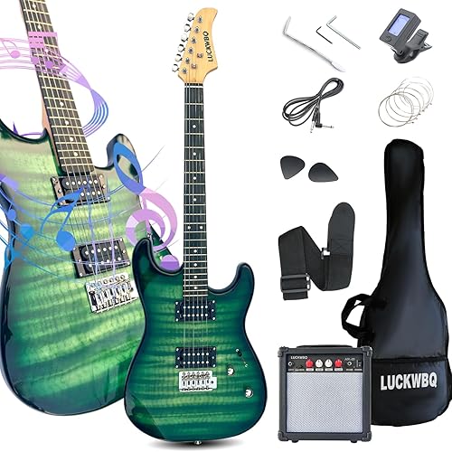 Miniatura 7 de Kit de guitarra eléctrica de tamaño completo de 39 pulgadas, kit de iniciación de guitarra eléctrica, rojo con Aceesccories, bolsa, púas, correa, 6