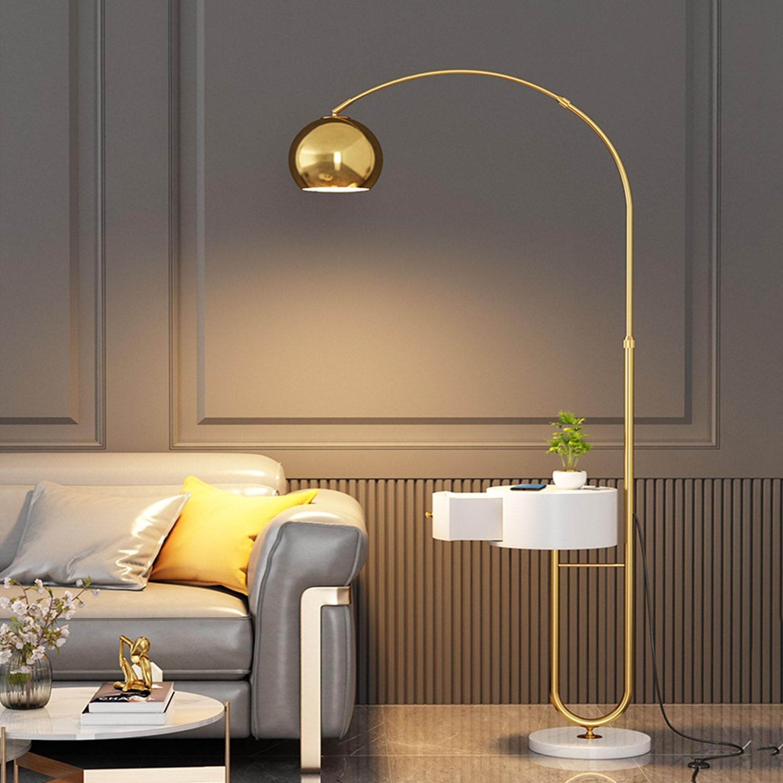 Światło pionowe Lampa podłogowa ze stołem, lampy do salonu stacją ładującą, nowoczesna lampa z szufladą, stołowa, sypialnia Lampy Stojące(Gold)